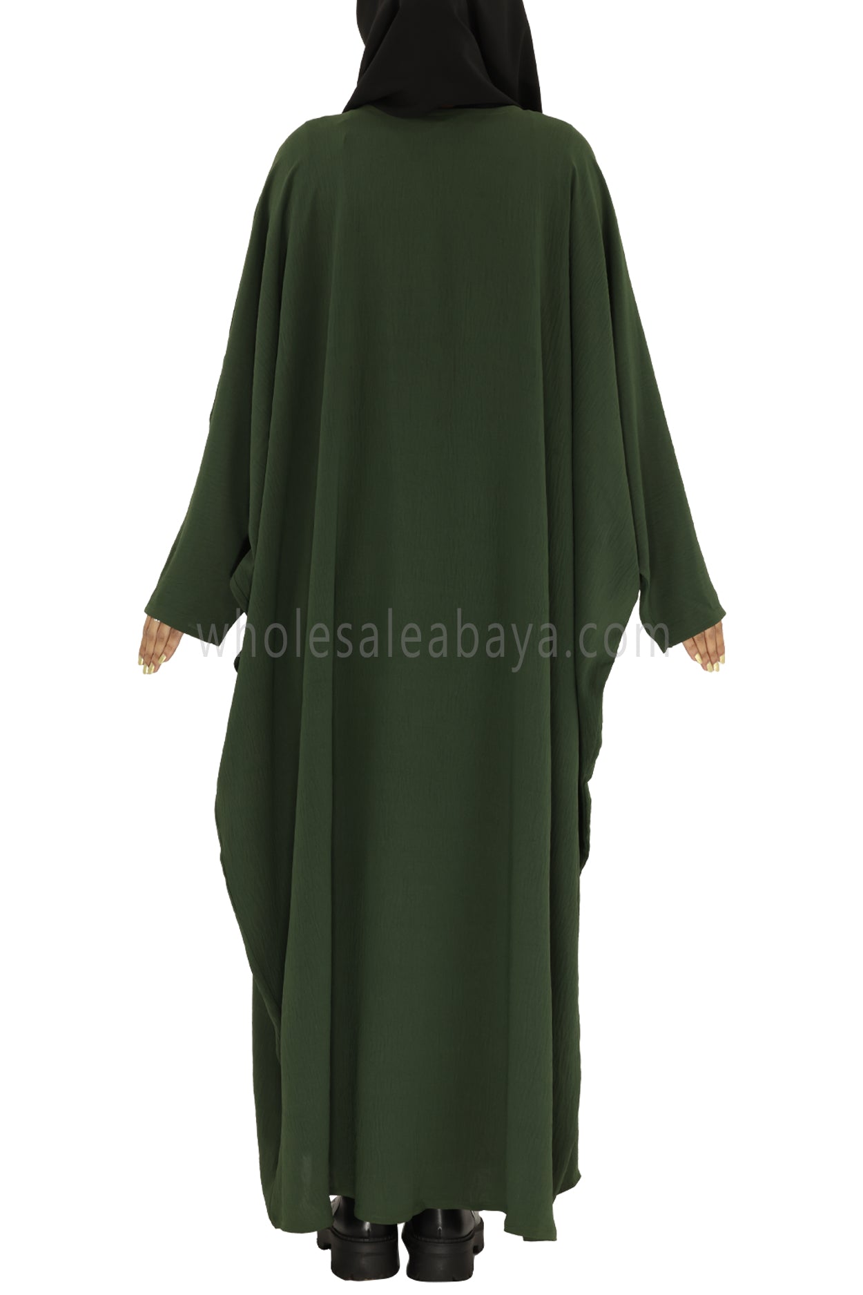 Plain Closed Butterfly Abaya With Inner Belt CY Crepe Khaki Green