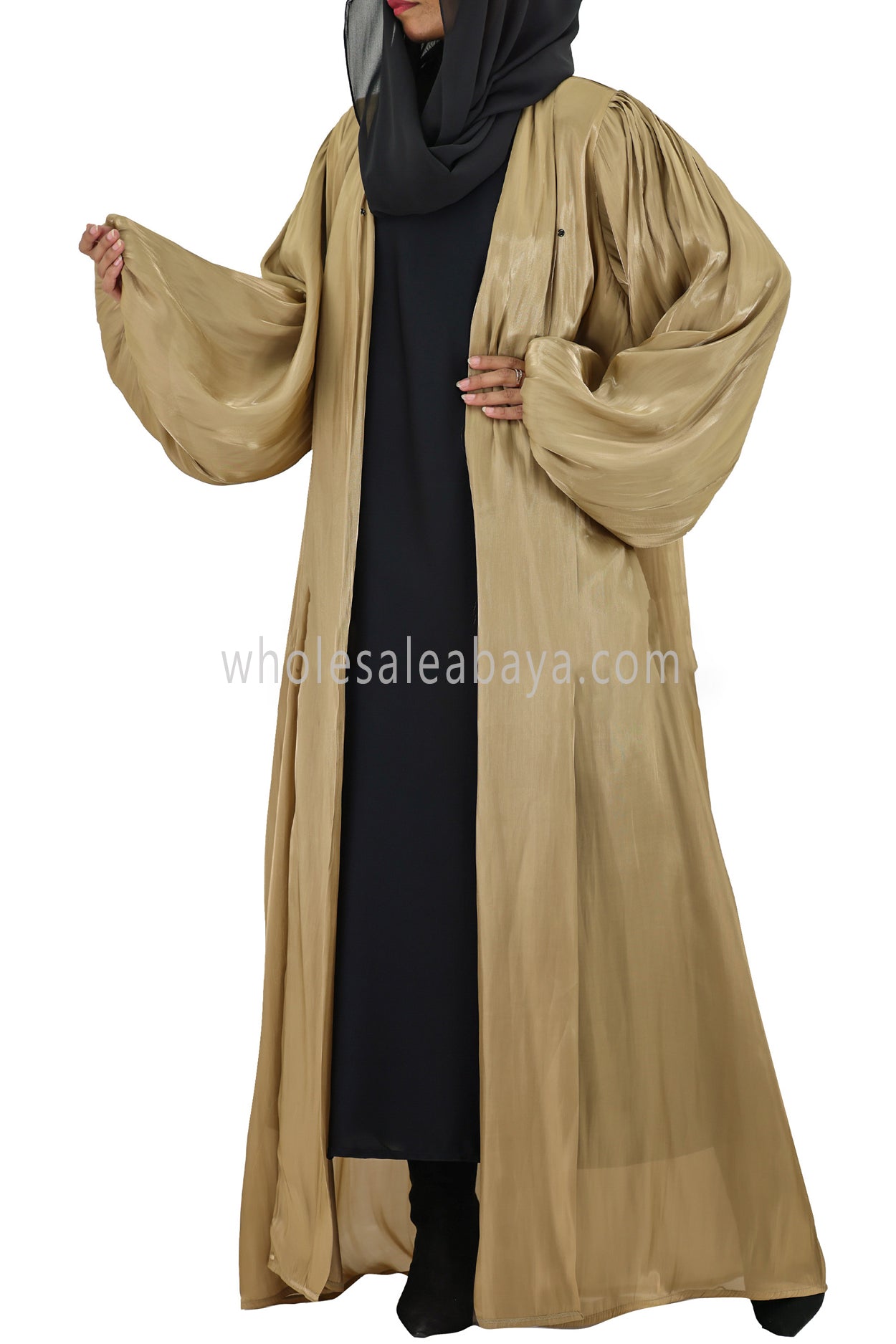 Women's Premium Organza Abaya With Balloon Sleeves Sand