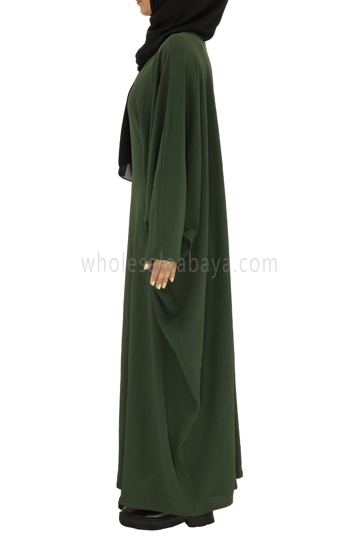 Plain Closed Butterfly Abaya With Inner Belt CY Crepe Khaki Green