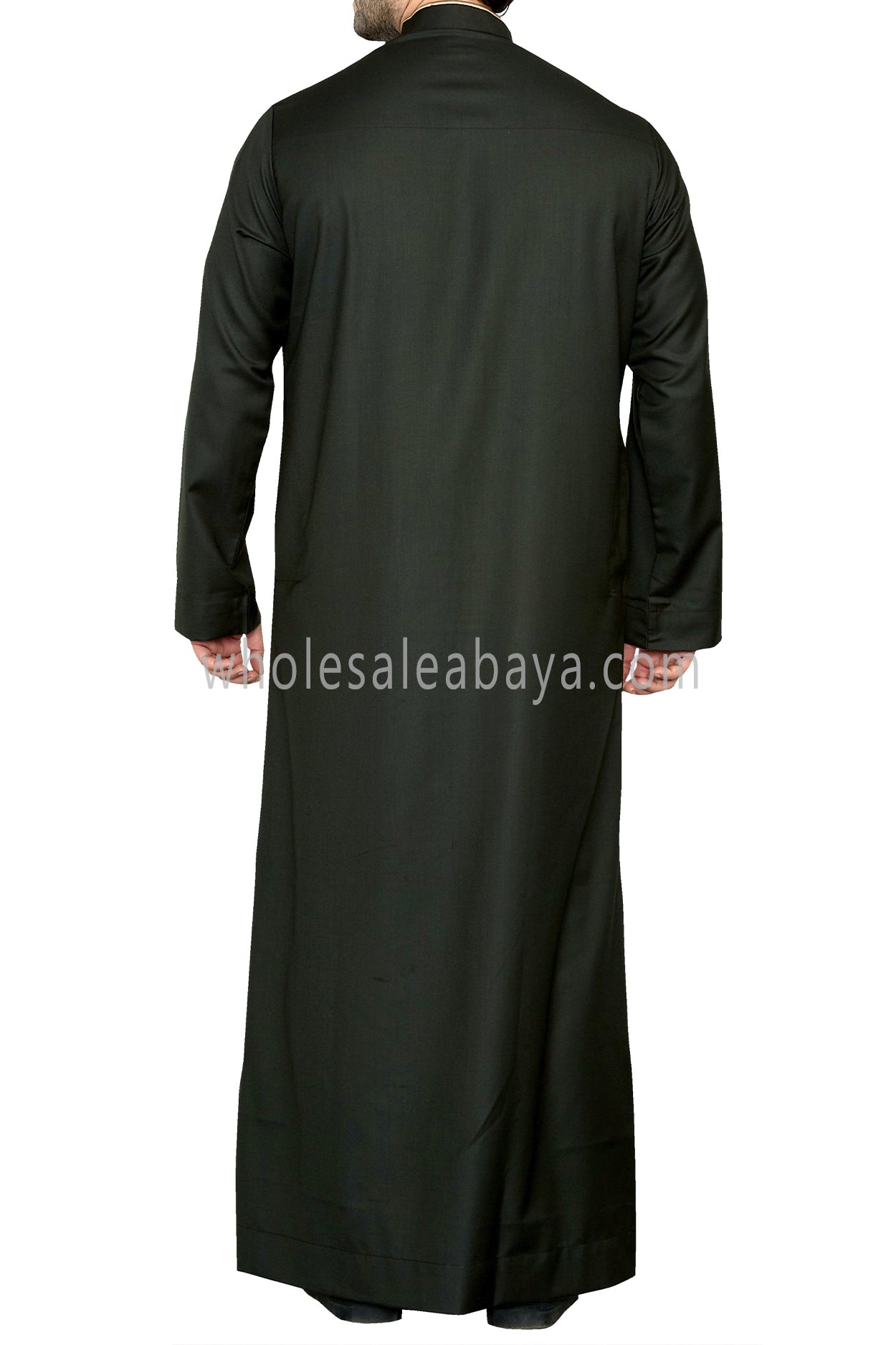 Elegant Men's Collar Thoube With Embroidery Khaki Green
