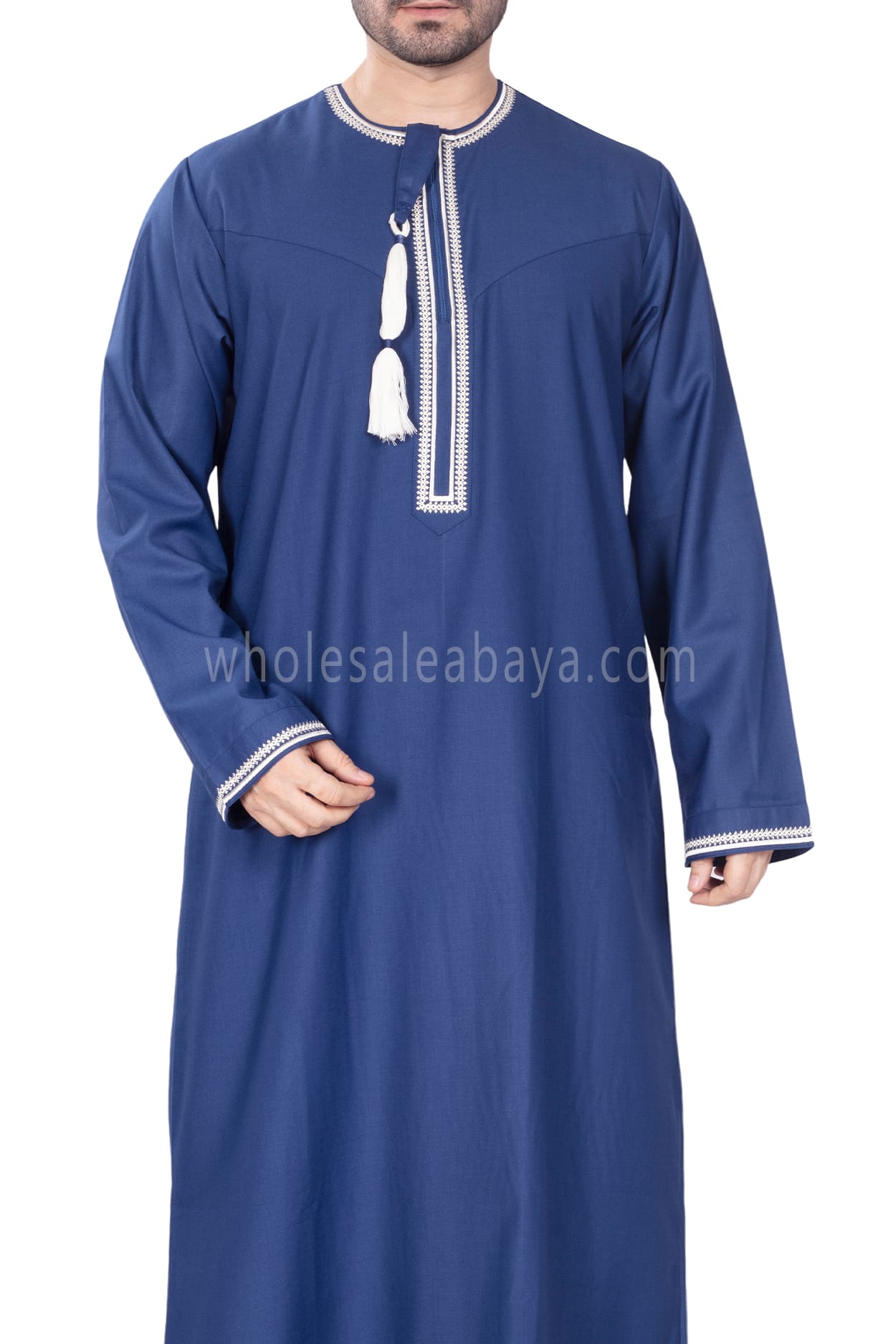 Men's Omani Thoube with Embroidery and Designer Tassel Ink Blue