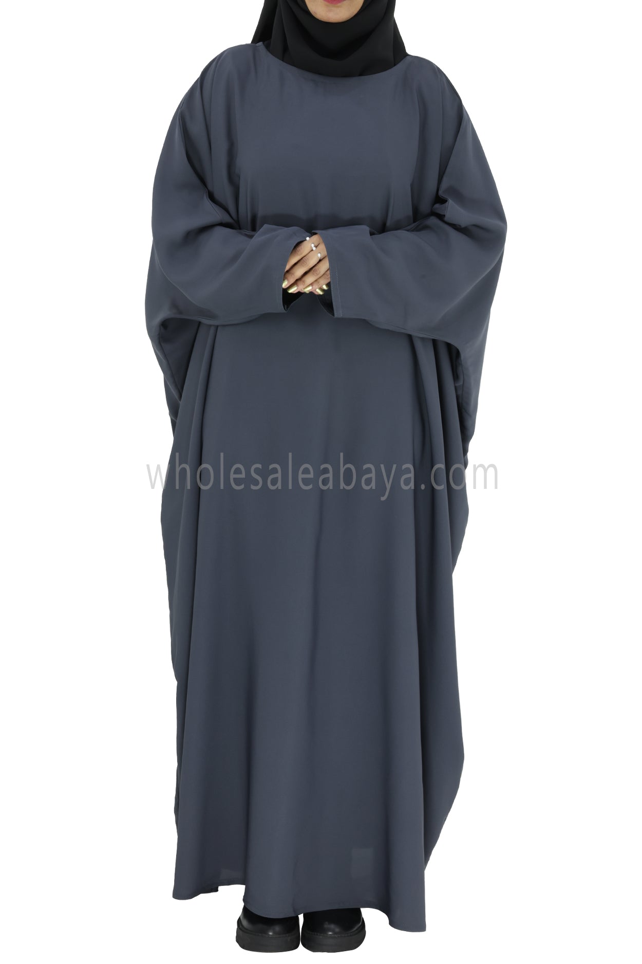 Plain Closed Butterfly Abaya With Inner Belt Slate Grey Colour