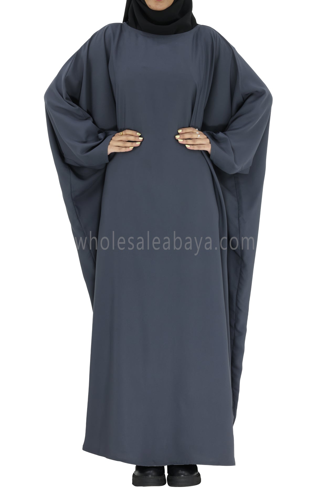 Plain Closed Butterfly Abaya With Inner Belt Slate Grey Colour