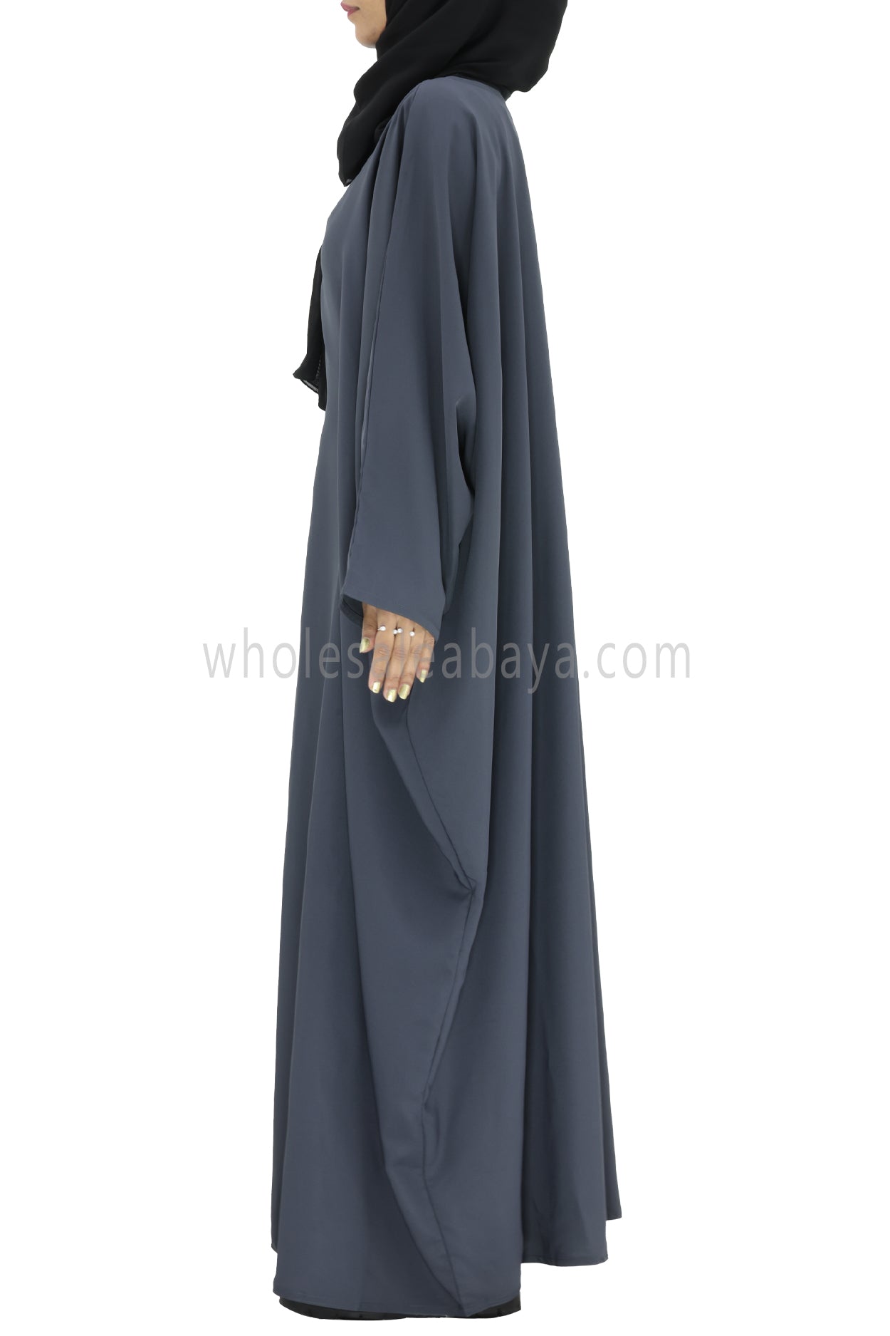 Plain Closed Butterfly Abaya With Inner Belt Slate Grey Colour