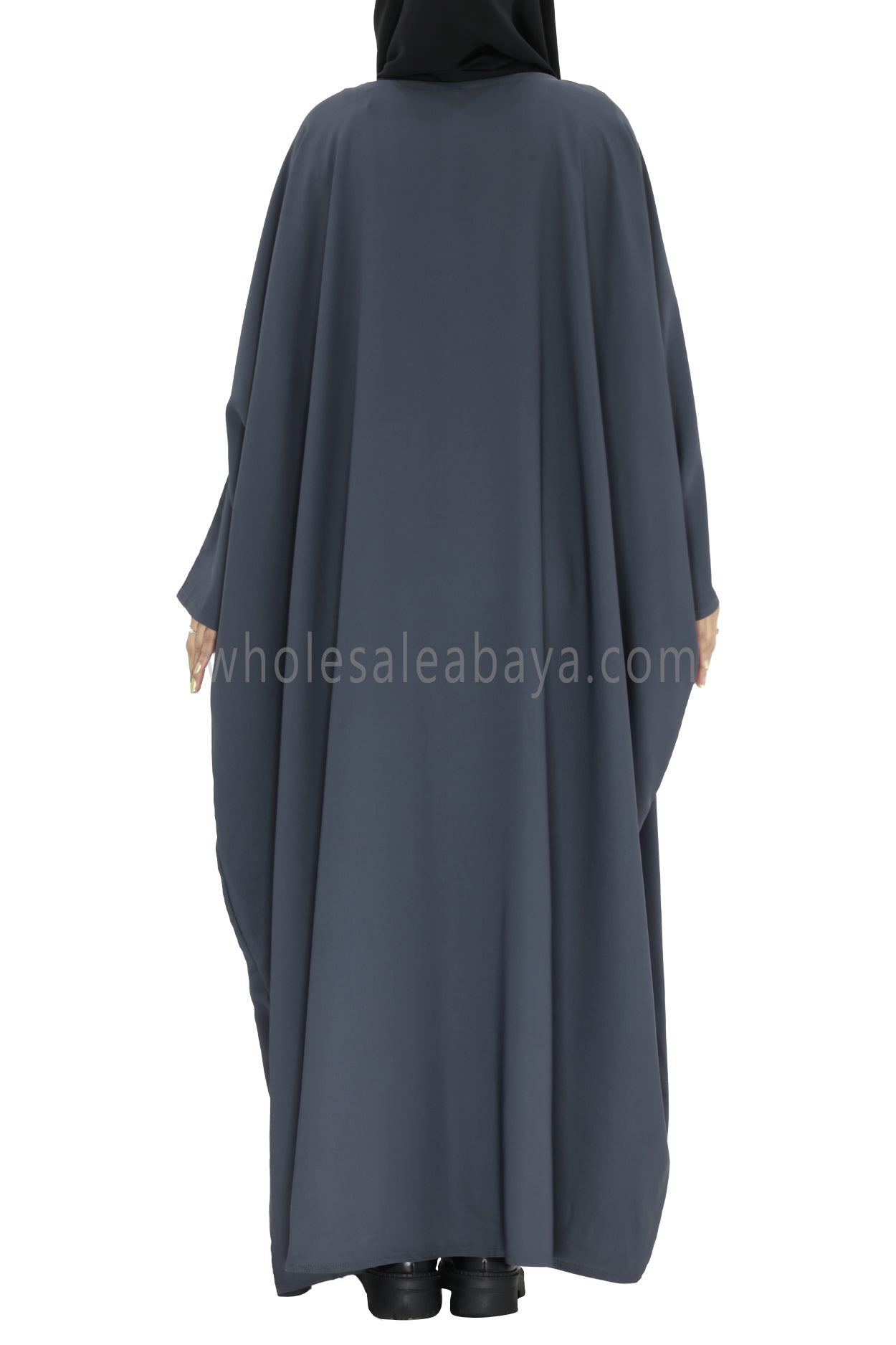 Plain Closed Butterfly Abaya With Inner Belt Slate Grey Colour