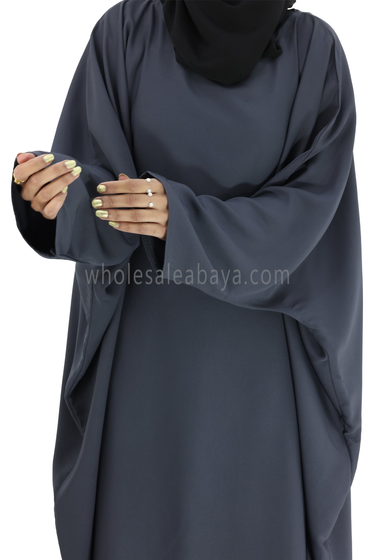 Plain Closed Butterfly Abaya With Inner Belt Slate Grey Colour