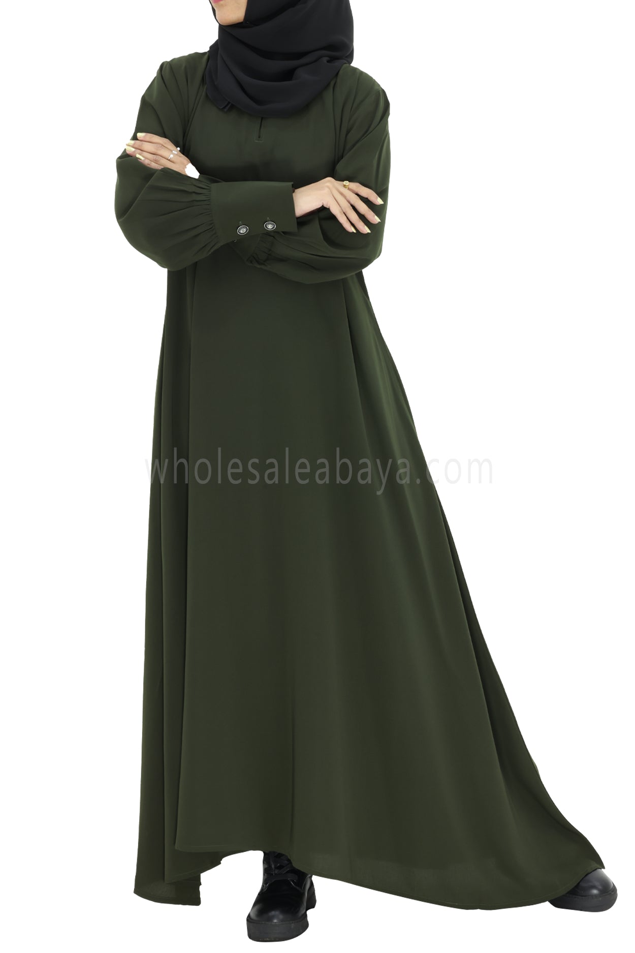 Women's Umbrella Abaya with Cuffed Sleeves Khakhi green