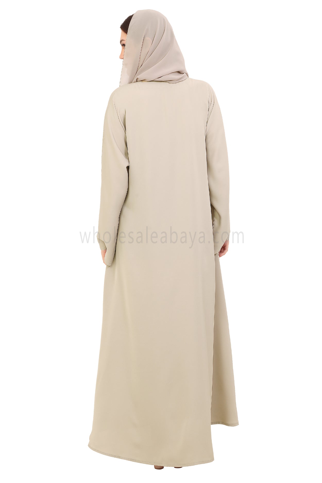 Plain Closed Abaya with Wide Sleeves 30418 Ivory