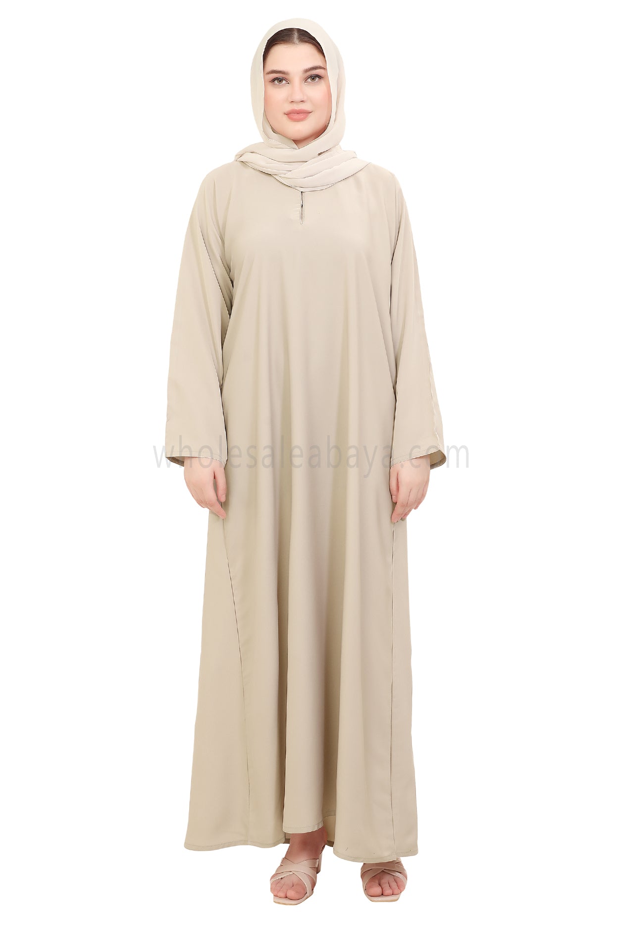 Plain Straight Cut Nida Abaya 30076 Ivory