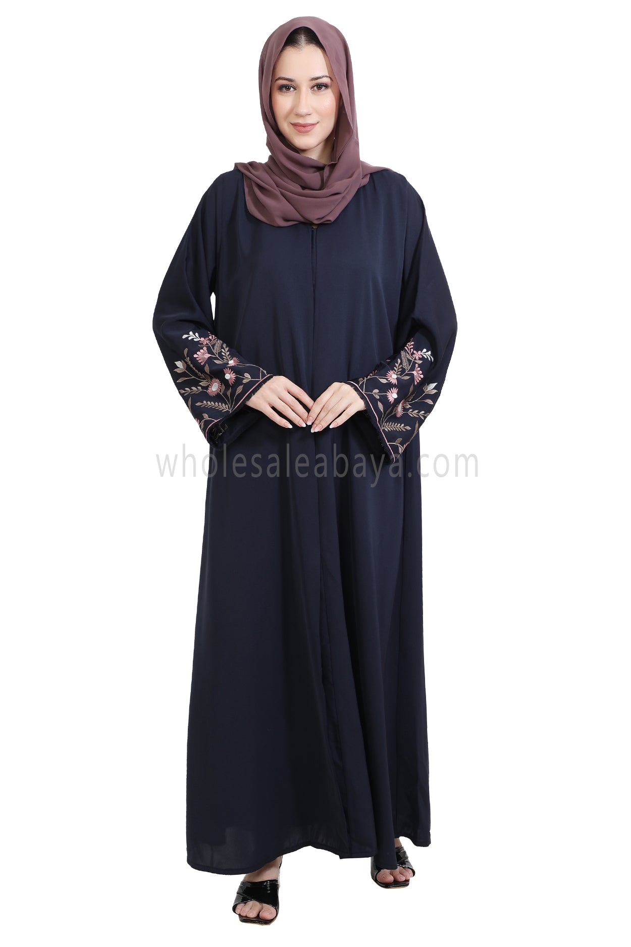 Nida Open Abaya With Embroidered Sleeves