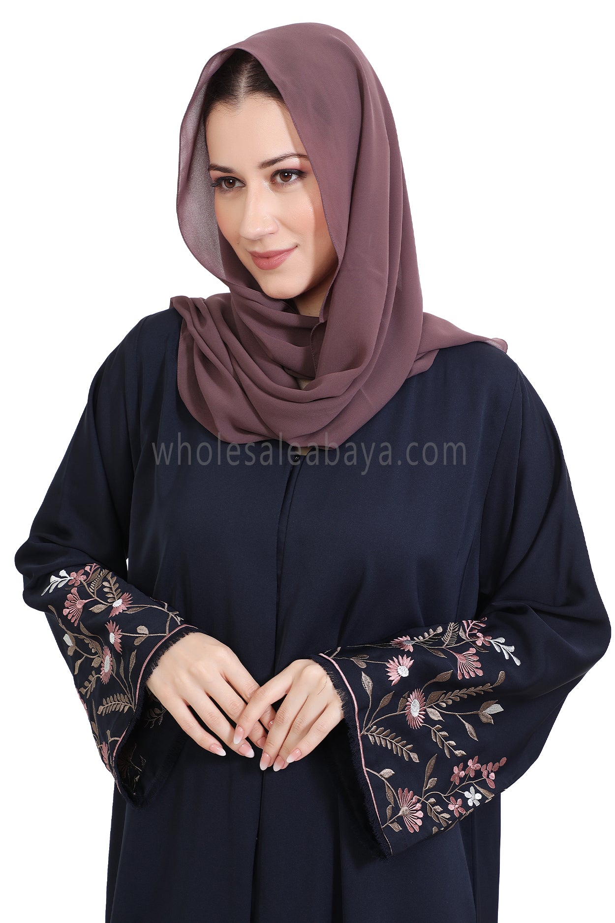 Nida Open Abaya With Embroidered Sleeves