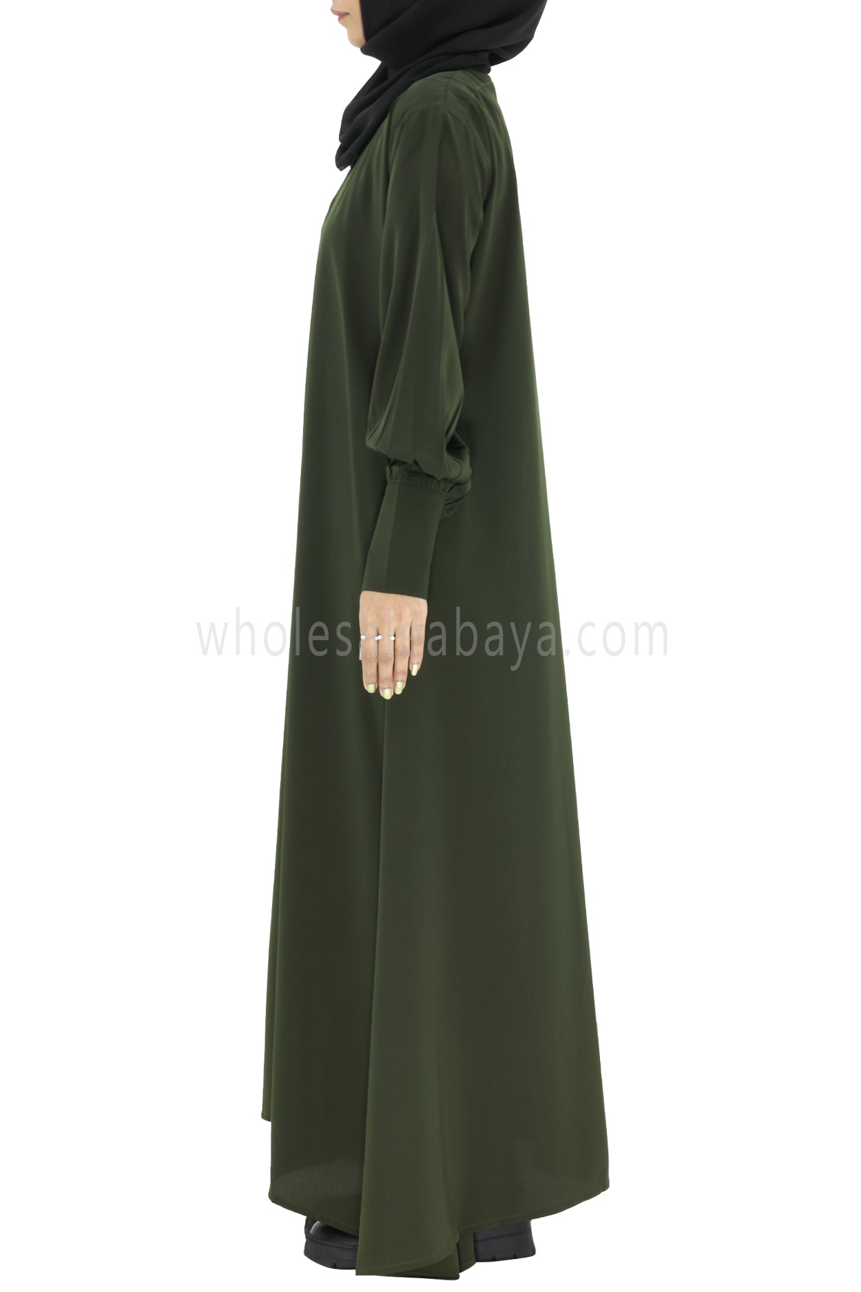 Women's Umbrella Abaya with Cuffed Sleeves Khakhi green