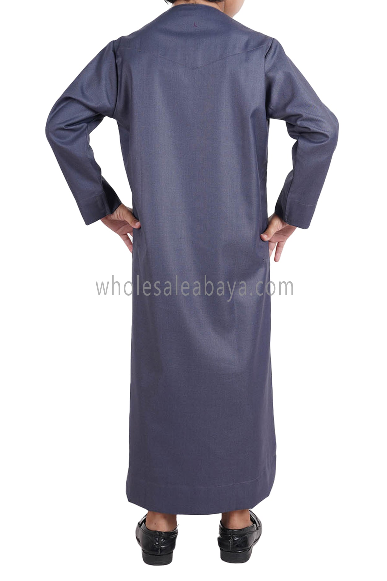 Boy's Premium Omani Thoube with Embroidered "V" Stitching Blue Grey