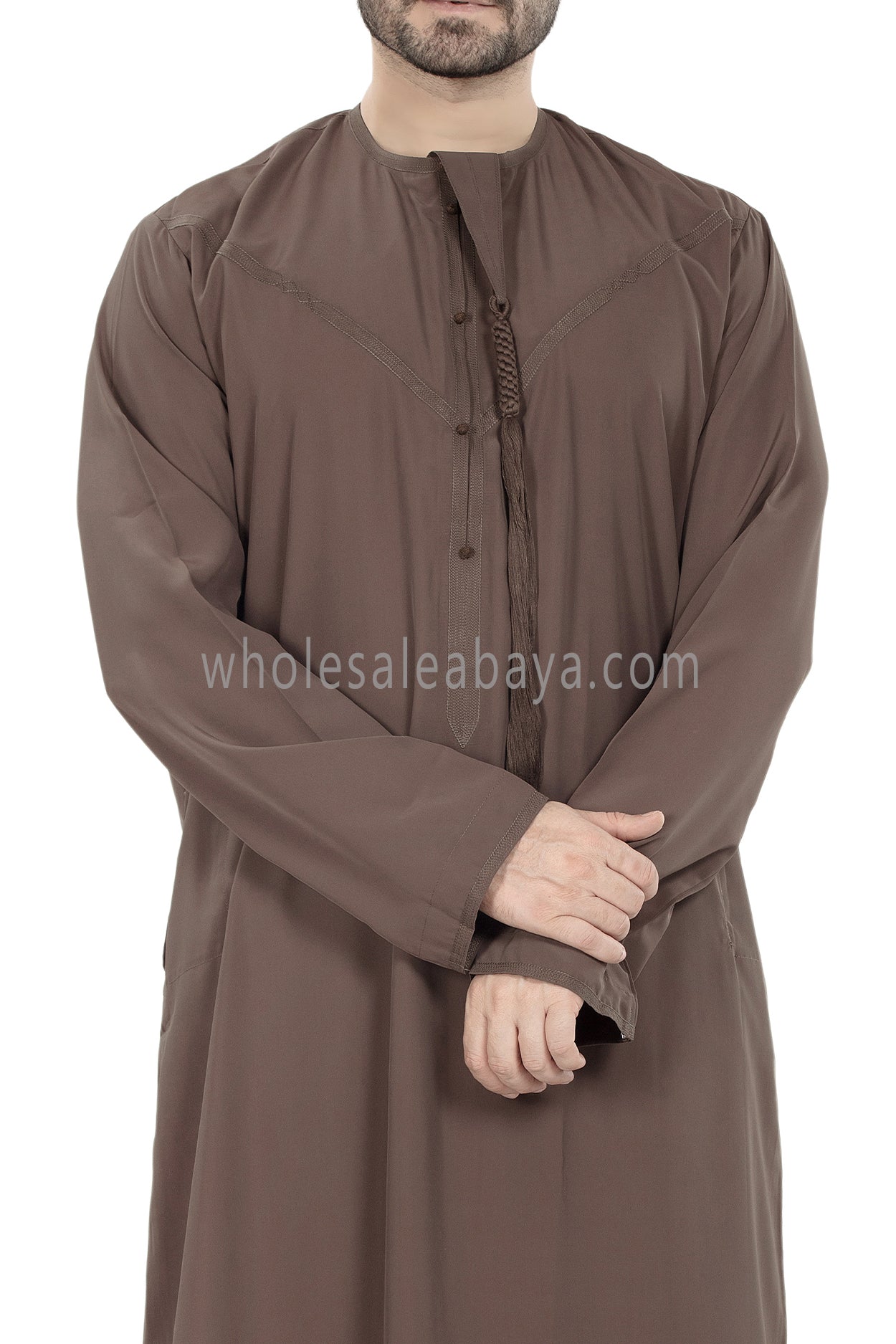 Men's Premium Emirati Thoube With Buttons & Tassel Mink Brown