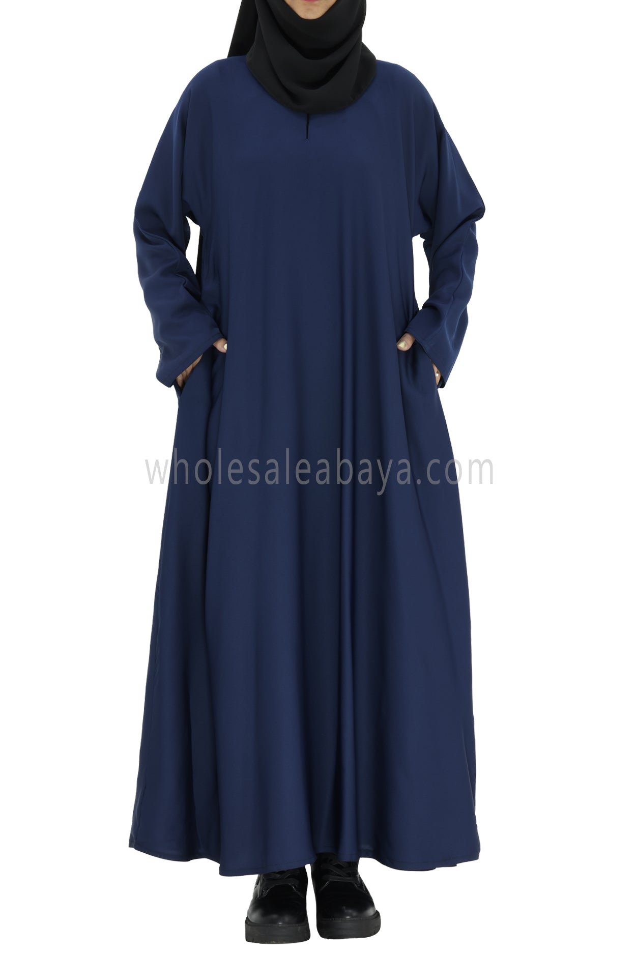 Plain Closed Abaya With A-Line Straight Cut Navy Blue