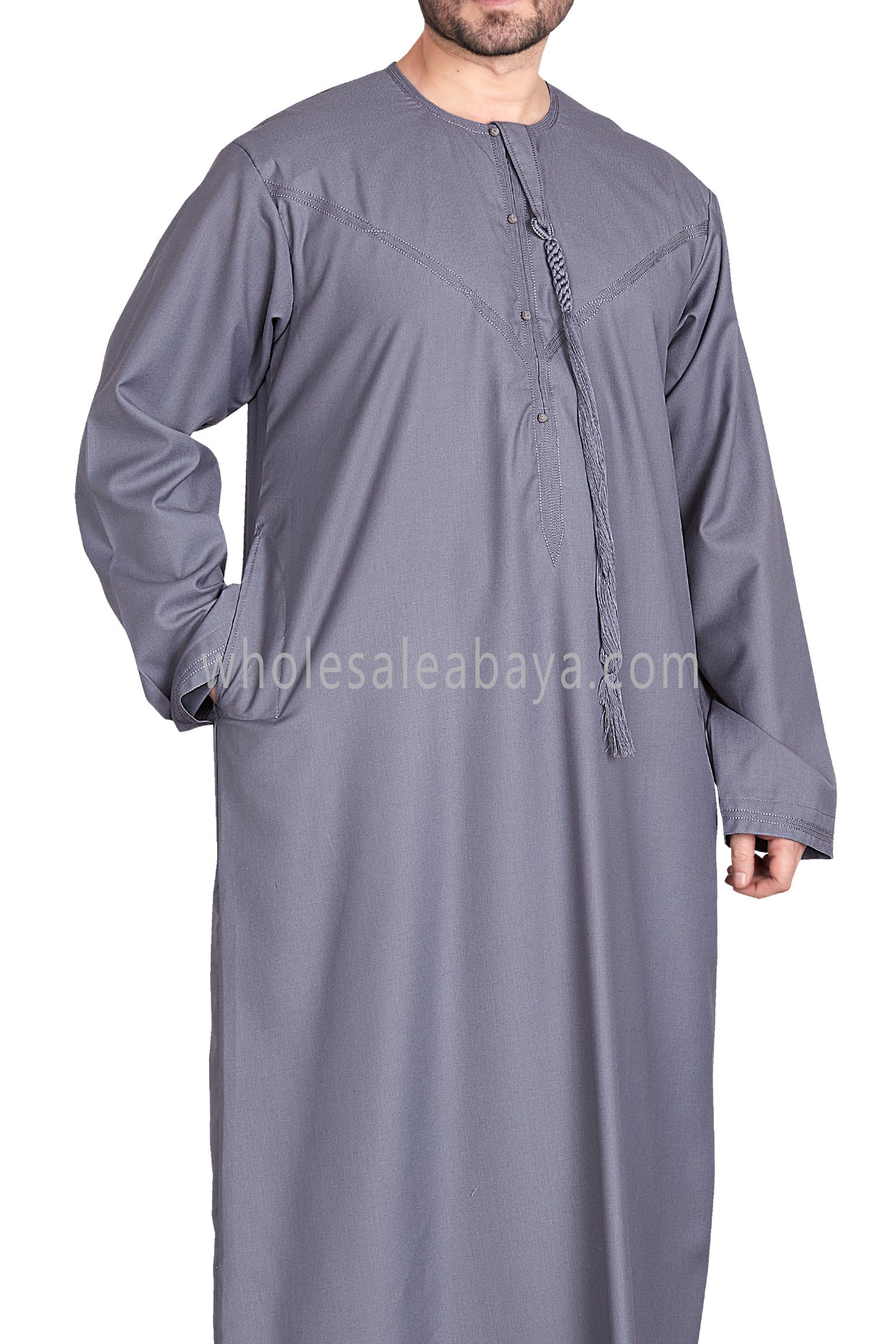 Men's Premium Emirati Thoube With Buttons & Tassel Aegan Grey