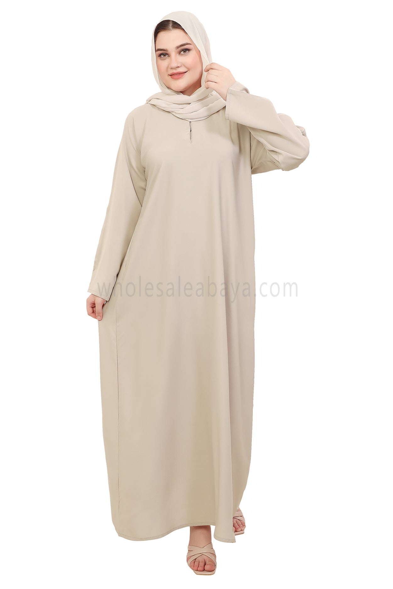 Plain Straight Cut Nida Abaya 30076 Ivory