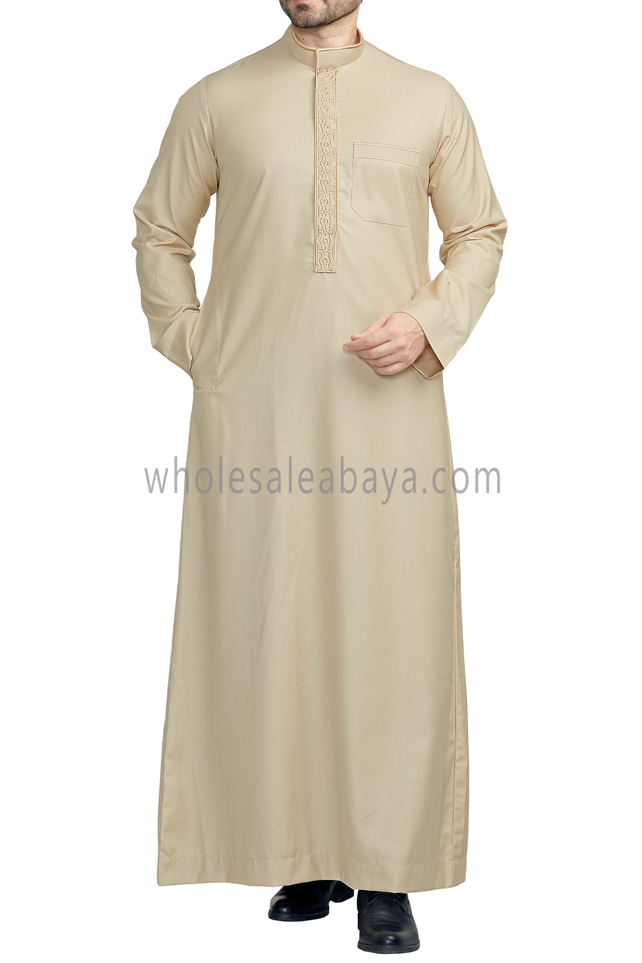 Elegant Men's Collar Thoube With Embroidery Cream