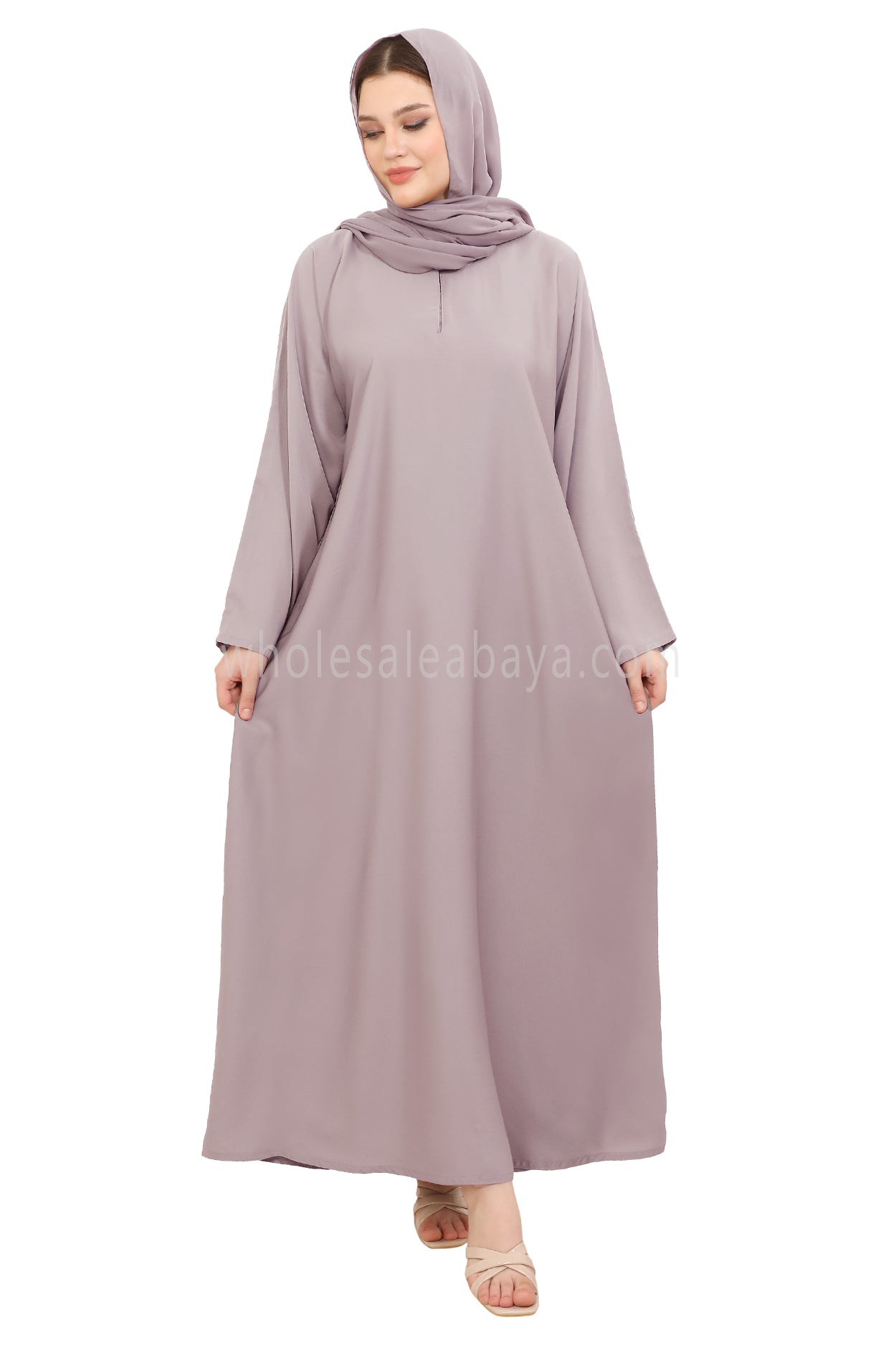 Plain Straight Cut Nida Abaya 30076 Lilac Grey