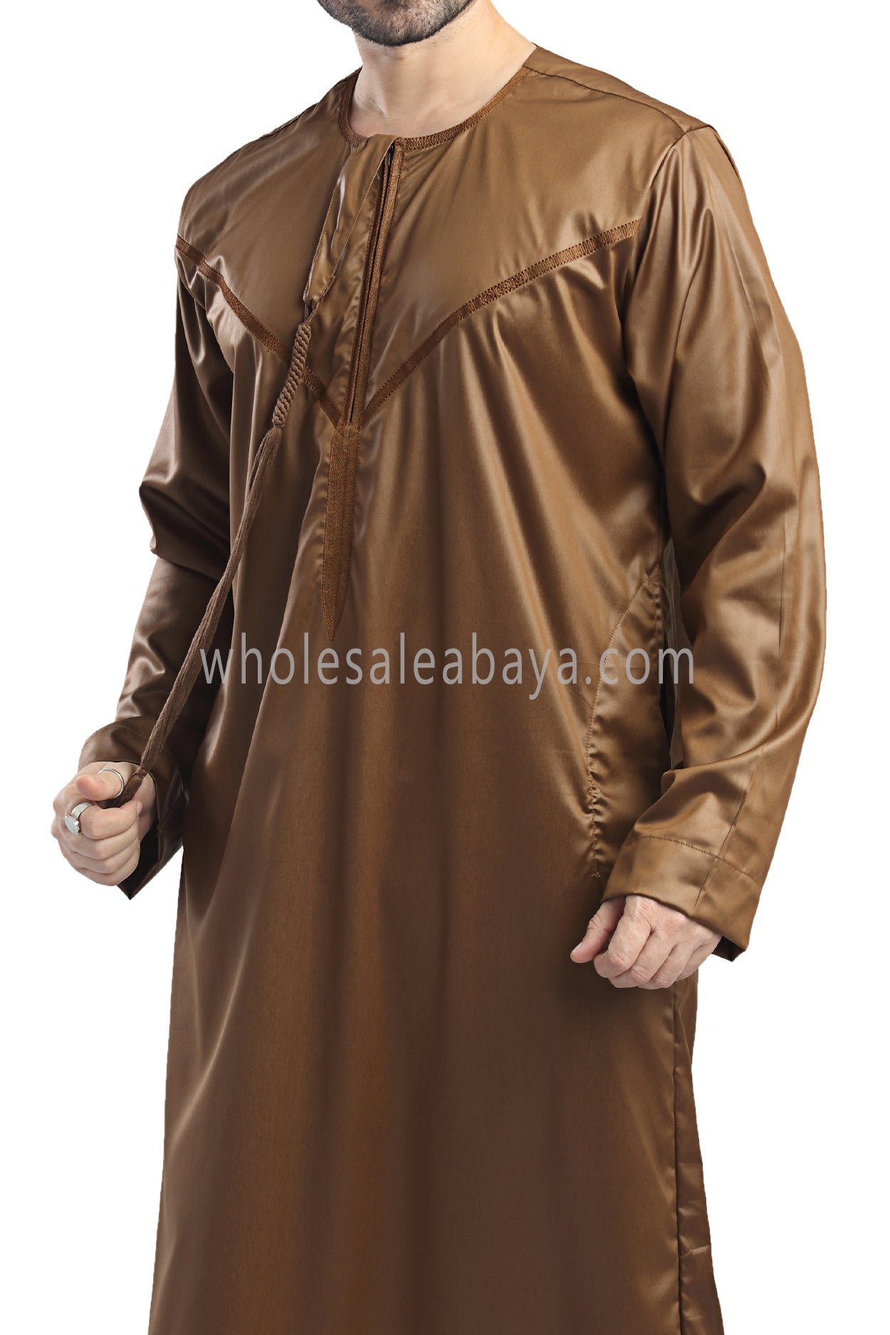 Men's Shiny Omani Thoube with Designer Tassel Copper Brown