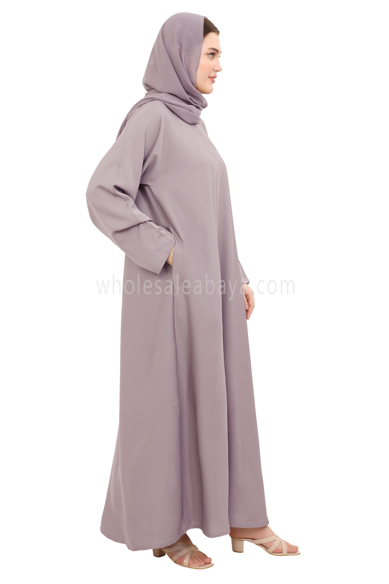 Plain Straight Cut Nida Abaya 30076 Lilac Grey