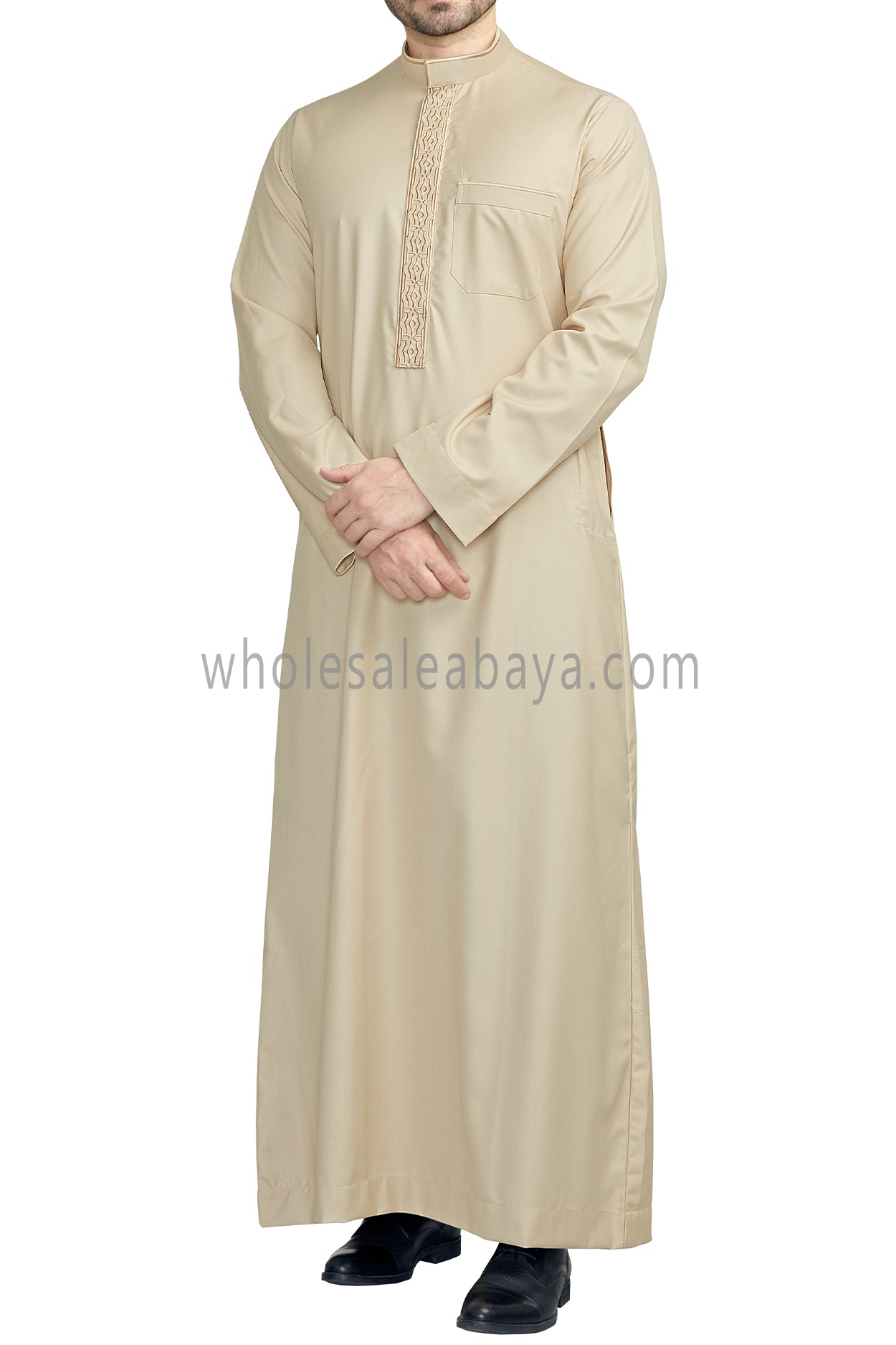 Elegant Men's Collar Thoube With Embroidery Cream