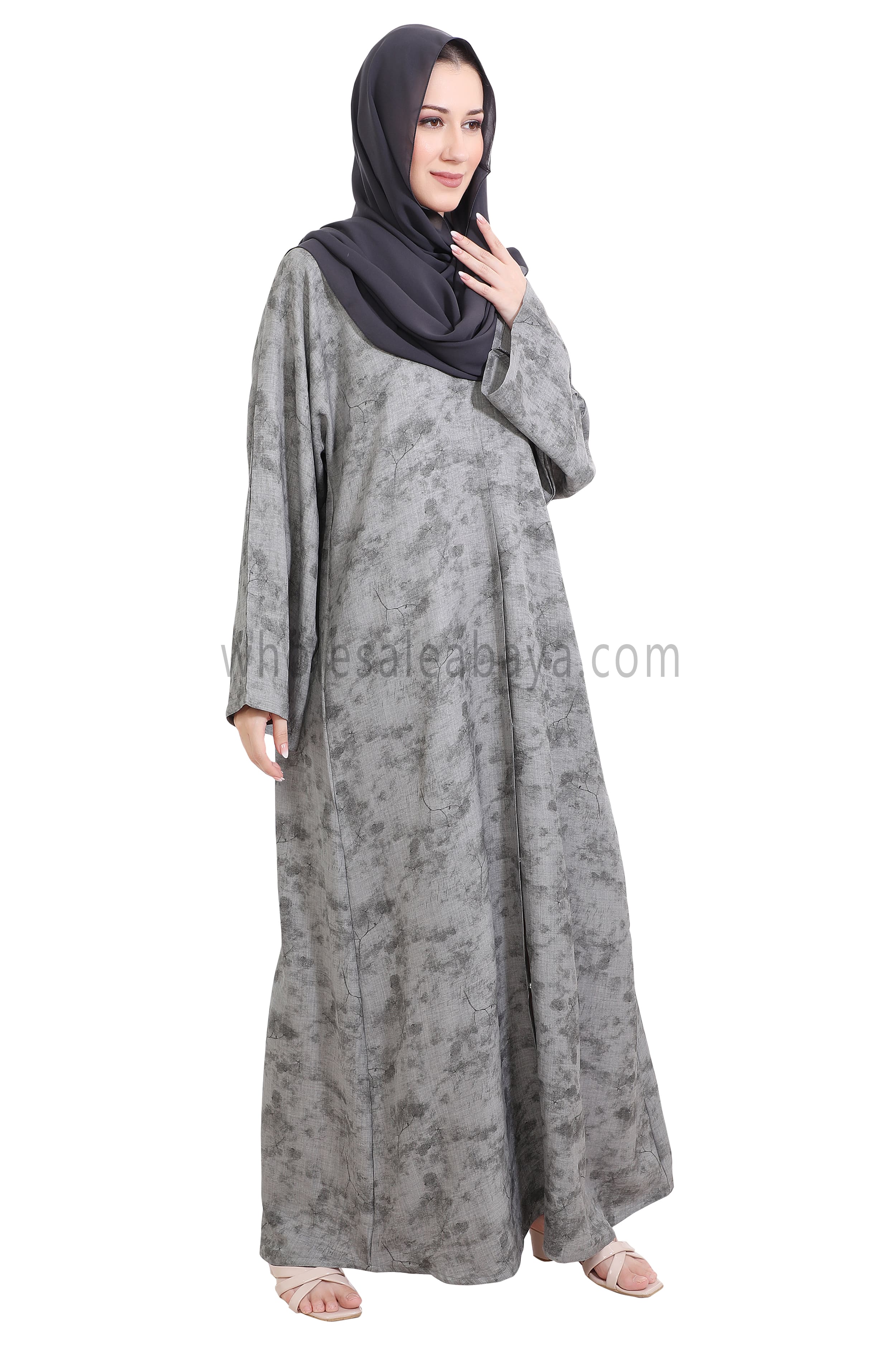 Linen Foil Jacquard Open Abaya