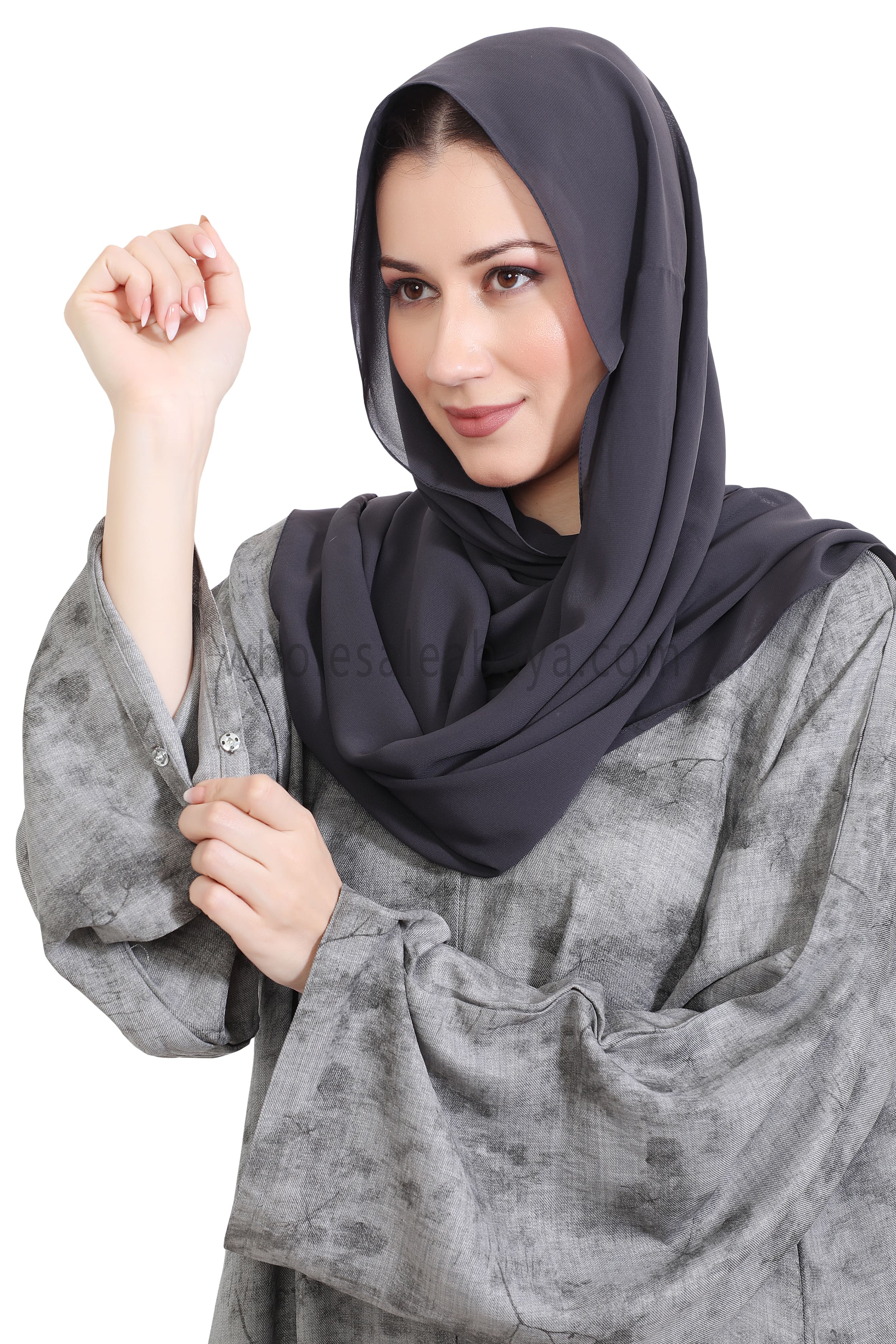 Linen Foil Jacquard Open Abaya