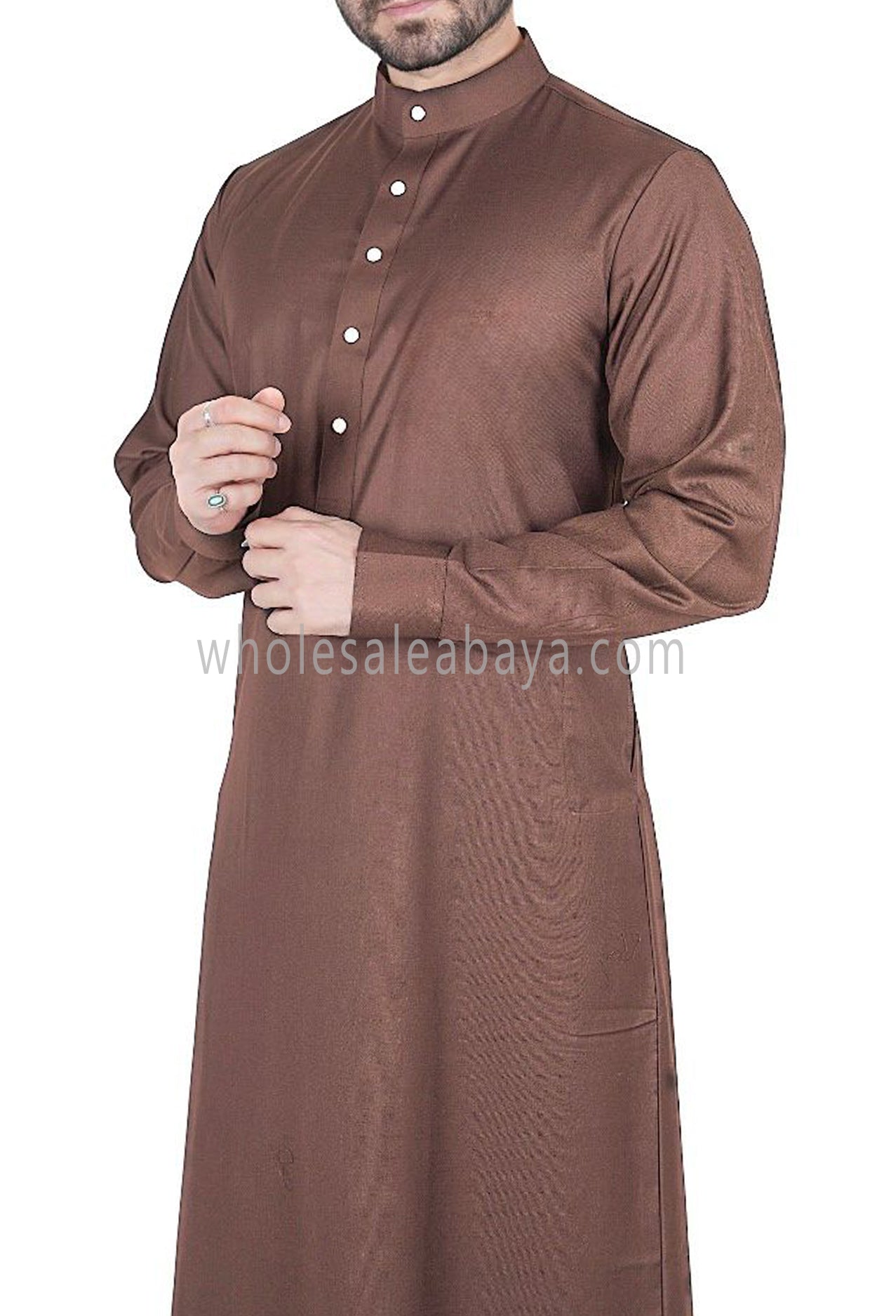 Men's Plain Thoube with Designer Button Brown Colour