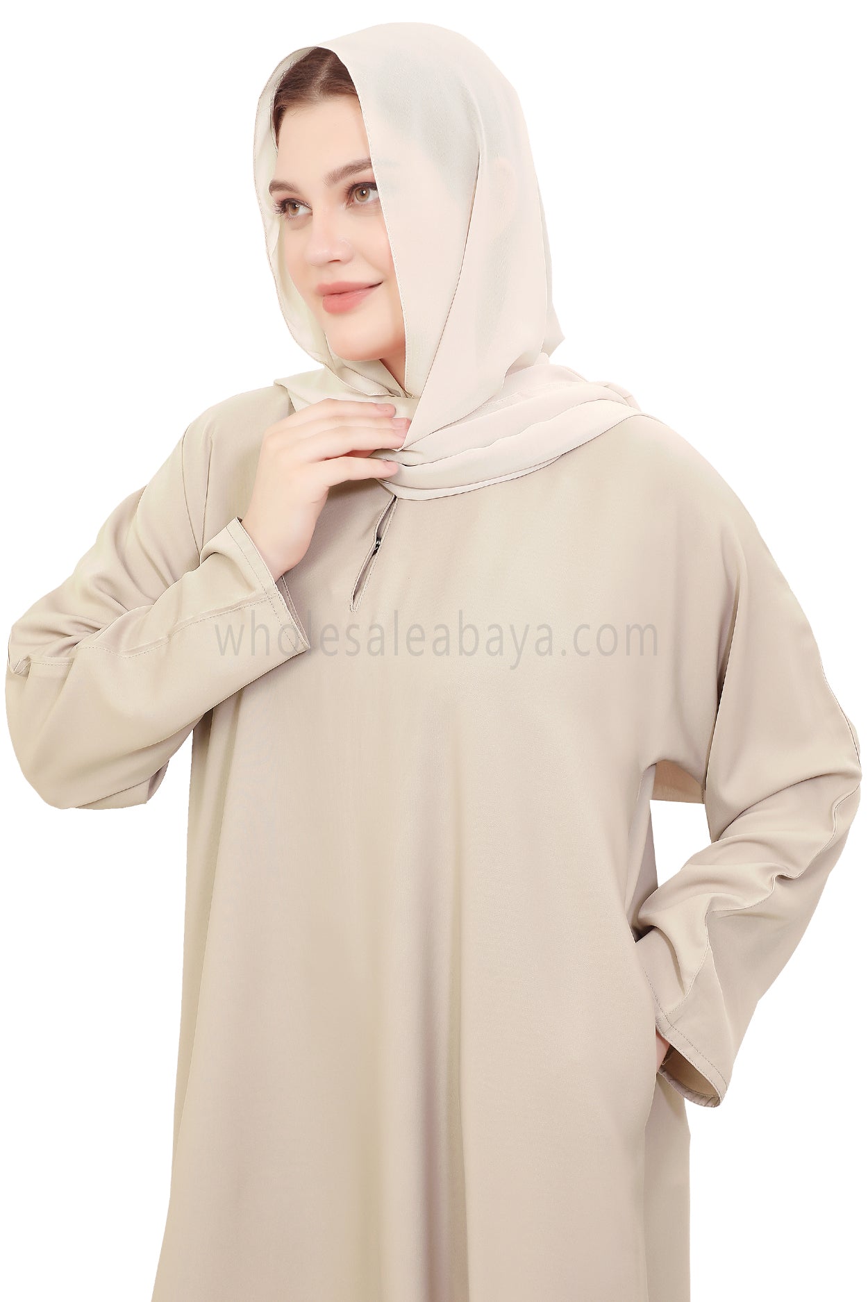 Plain Straight Cut Nida Abaya 30076 Ivory