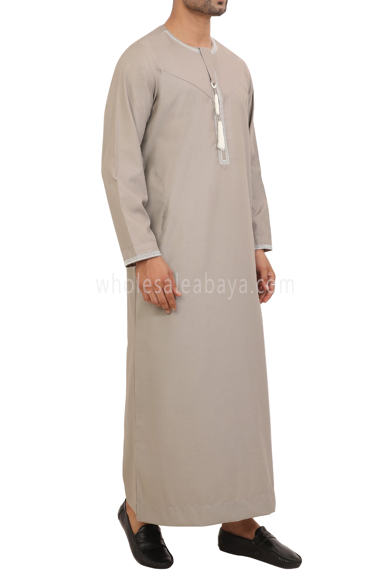 Men's Embroidered Omani Thoube With Tassel 90074 Pink Beige