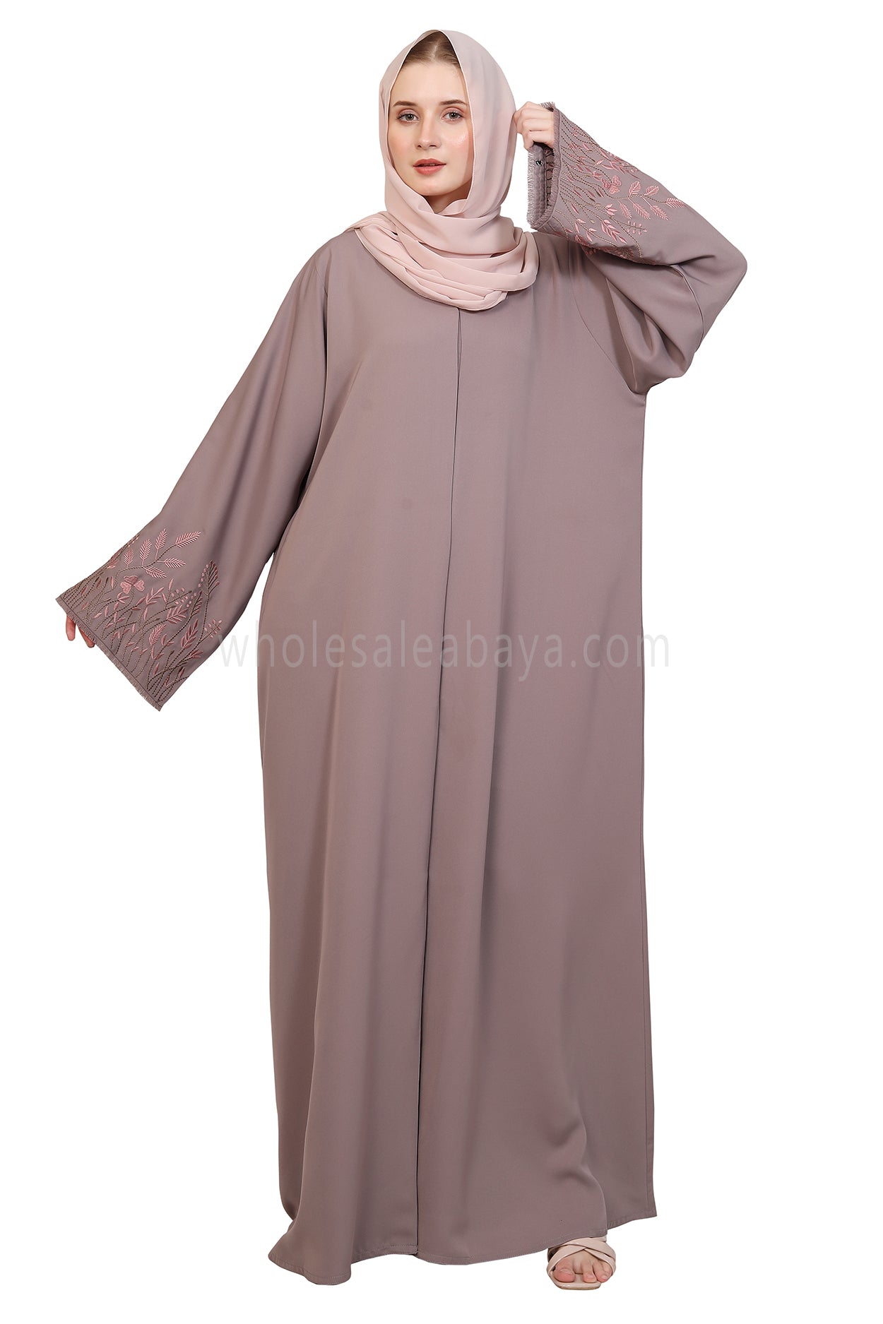 Open Abaya With Embroidered Sleeves 30501