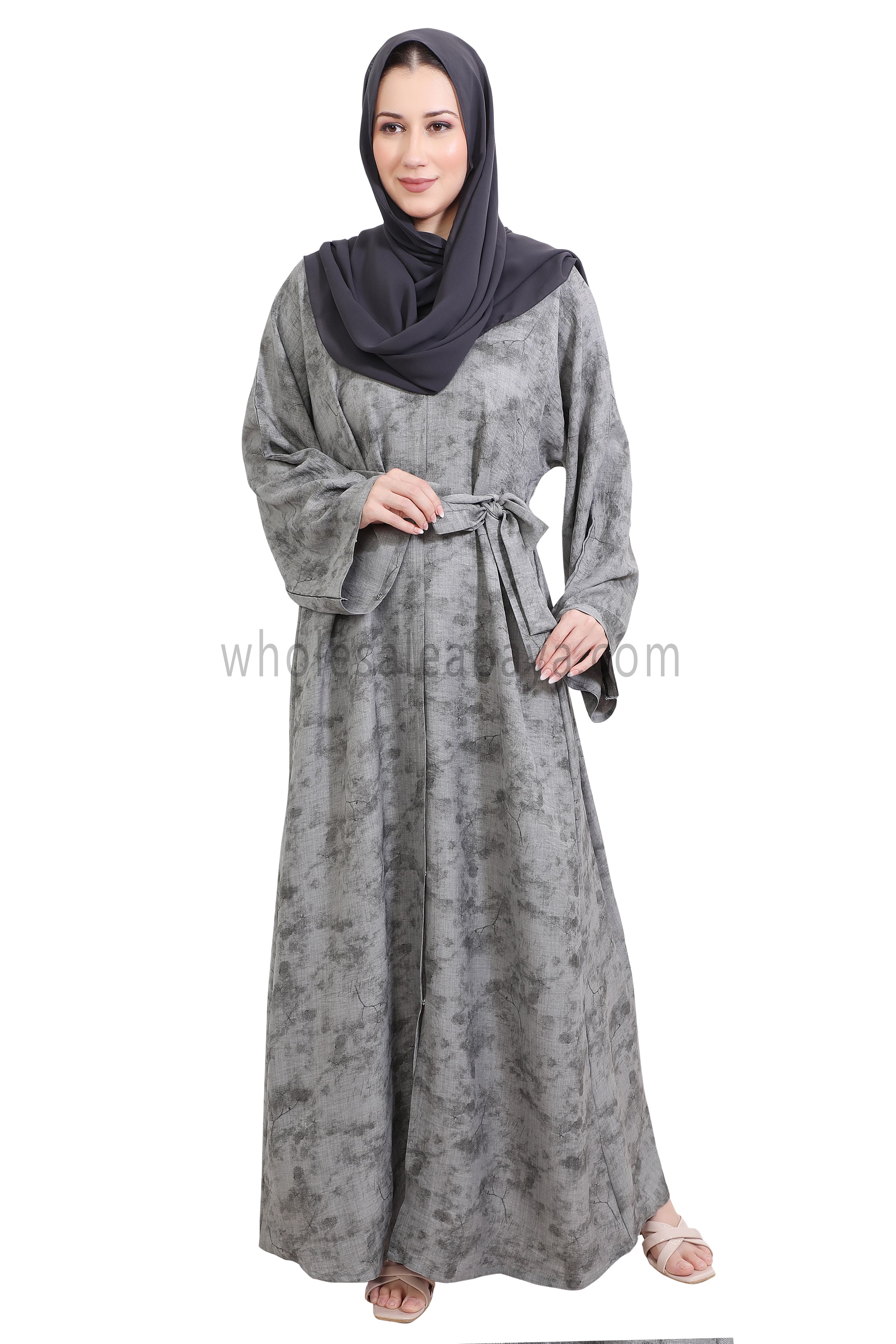 Linen Foil Jacquard Open Abaya