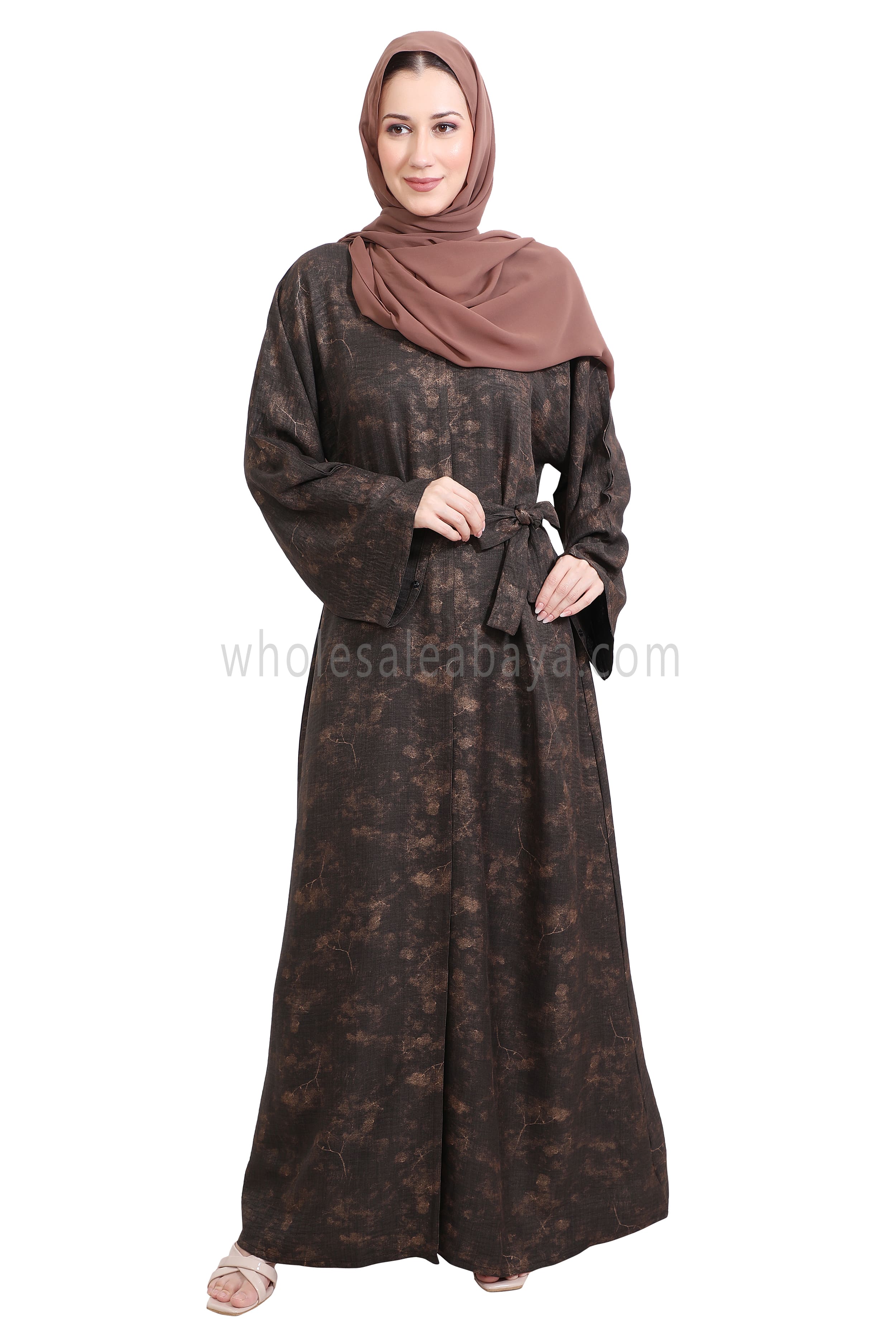 Linen Foil Jacquard Open Abaya