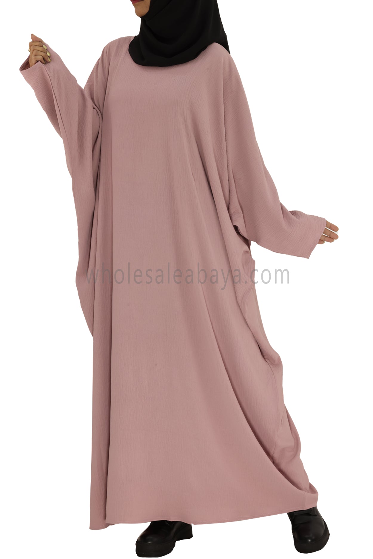 Plain Closed Butterfly Abaya With Inner Belt CY Crepe Pink Colour