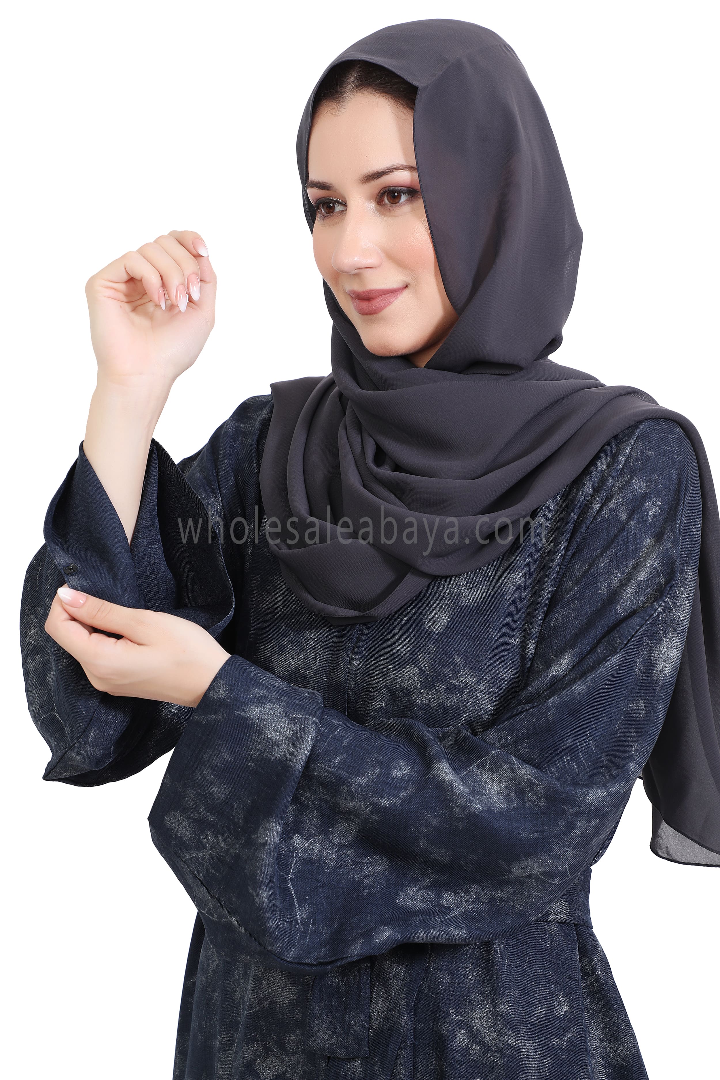 Linen Foil Jacquard Open Abaya