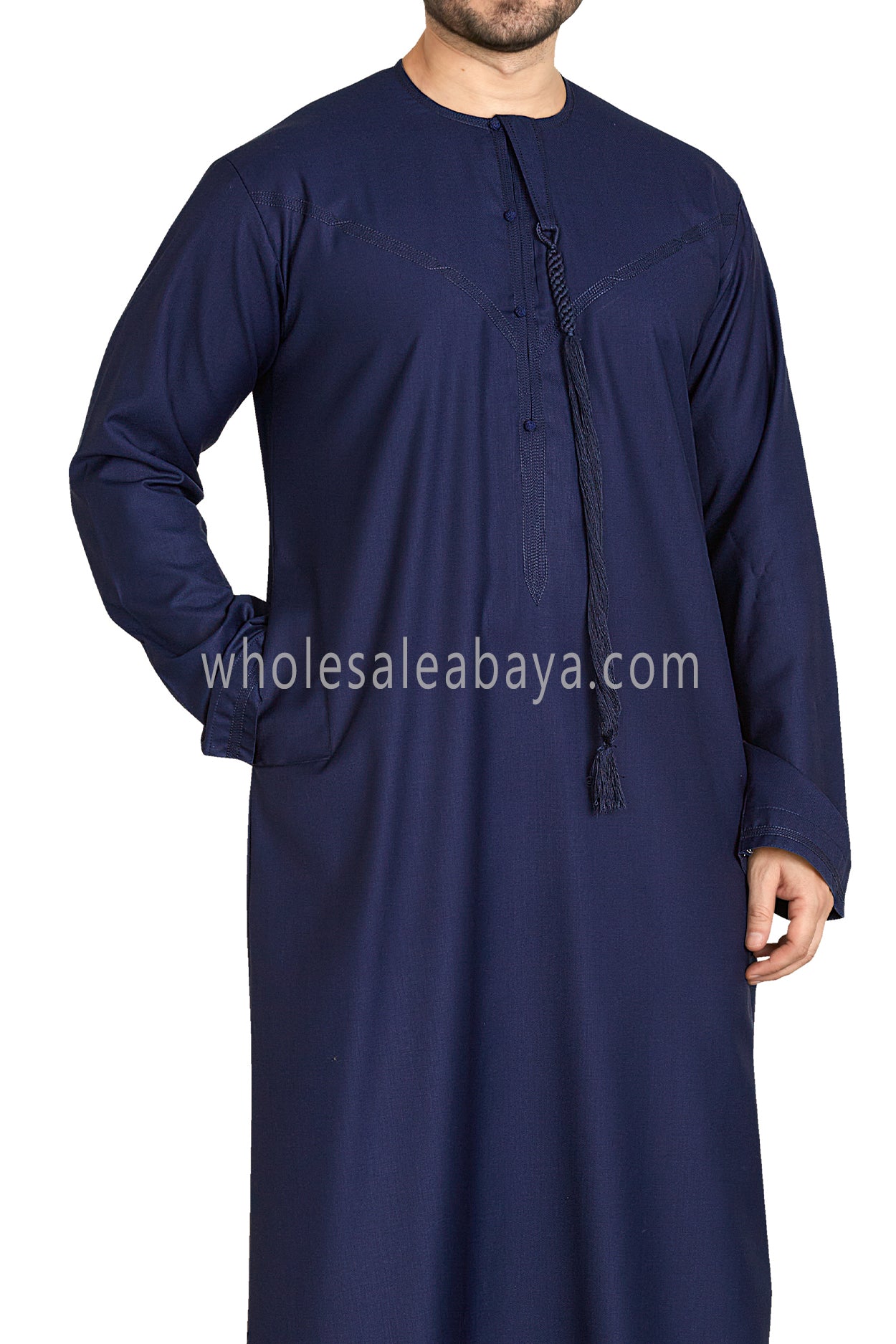 Men's Premium Emirati Thoube With Buttons & Tassel Ink Blue