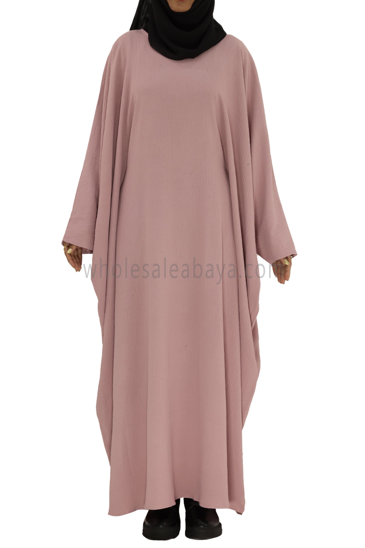 Plain Closed Butterfly Abaya With Inner Belt CY Crepe Pink Colour