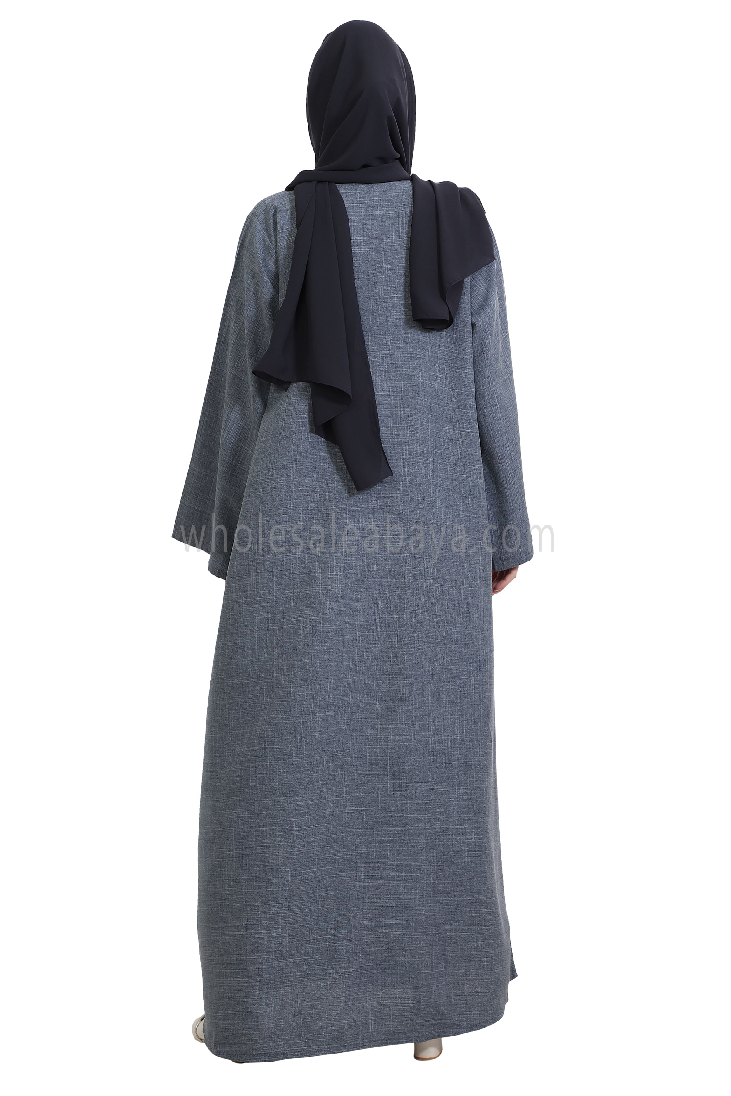 Melange Linen Closed Abaya With Wide Sleeves