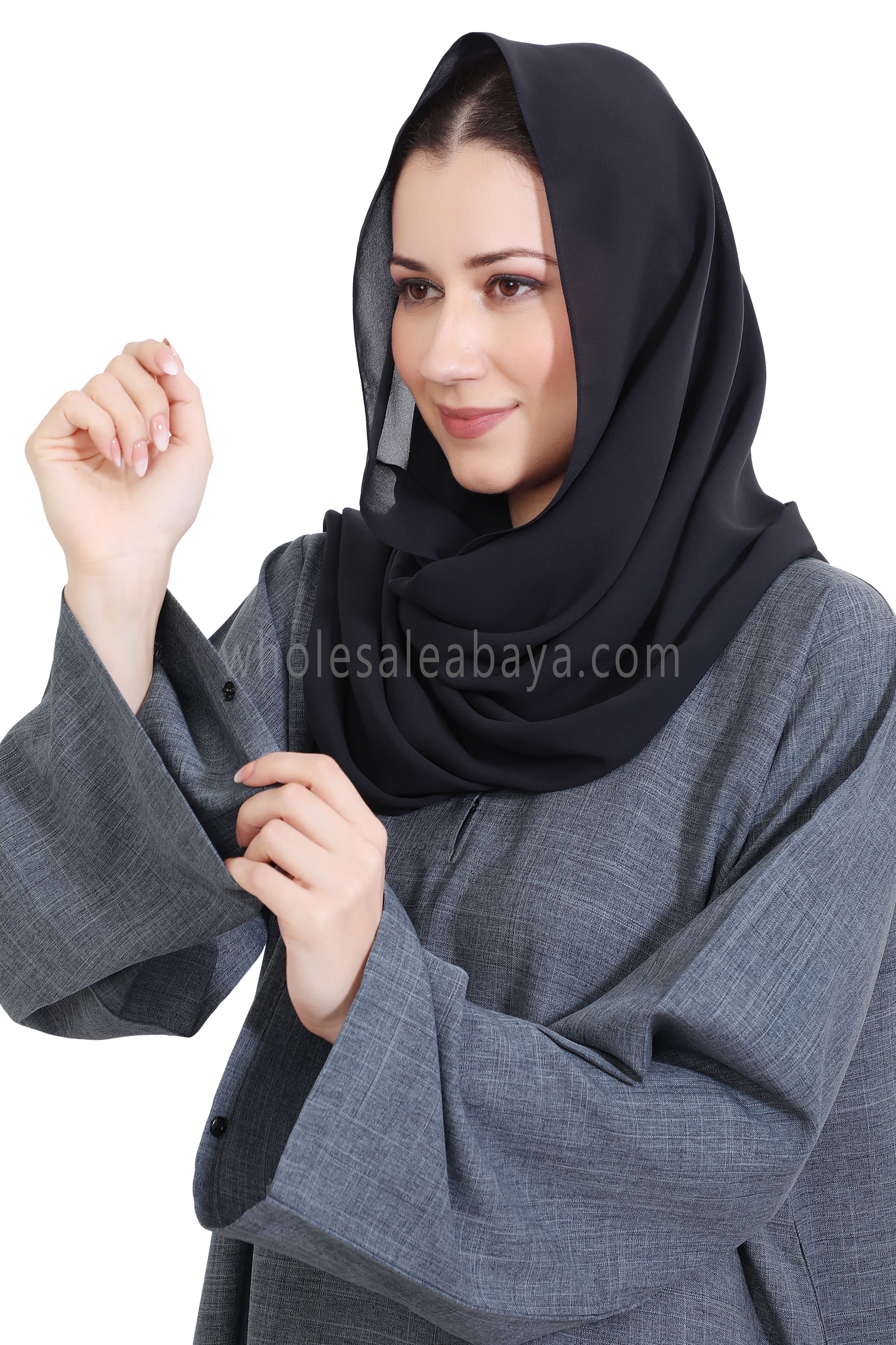 Melange Linen Closed Abaya With Wide Sleeves