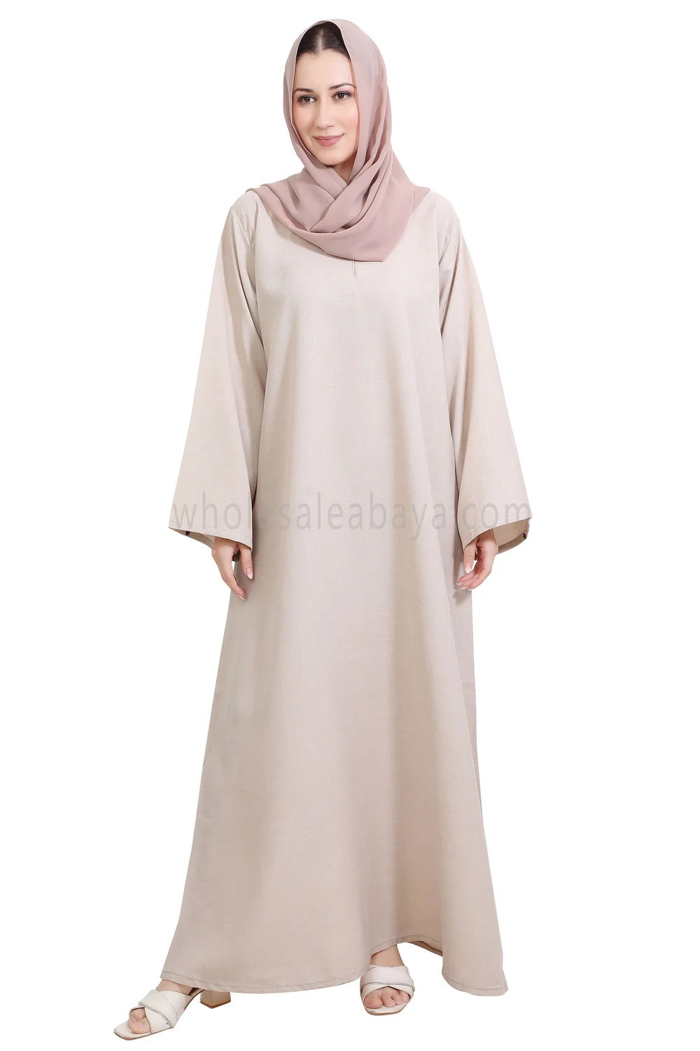 Melange Linen Closed Abaya With Wide Sleeves