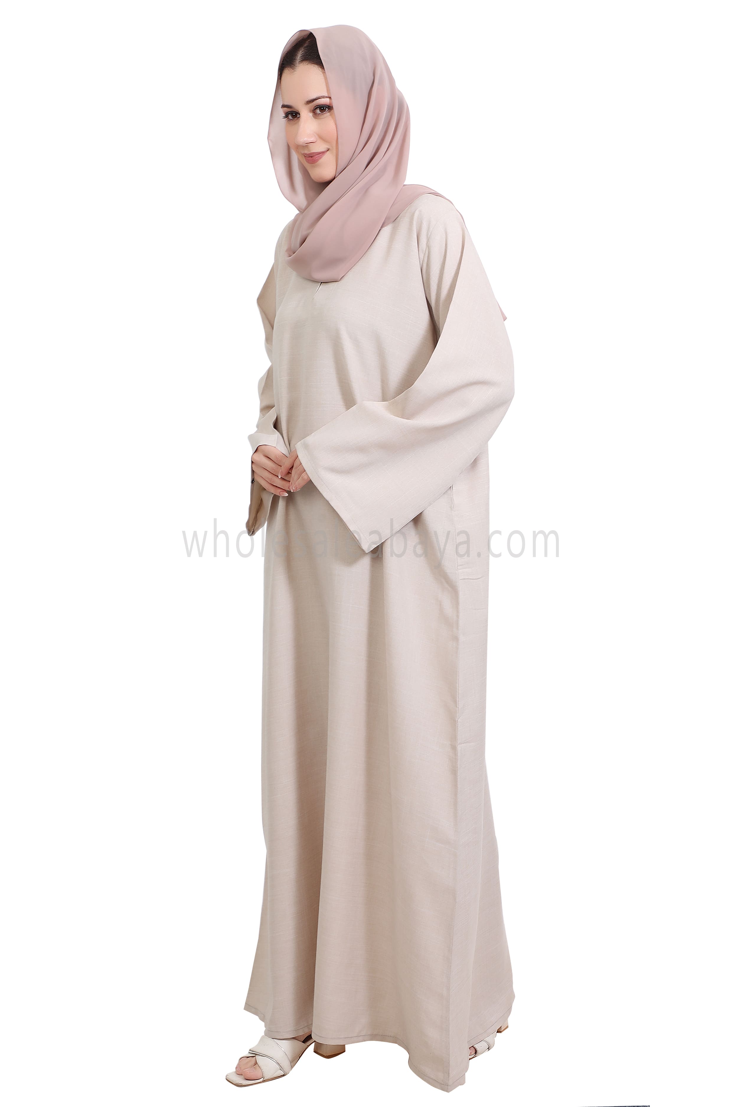 Melange Linen Closed Abaya With Wide Sleeves