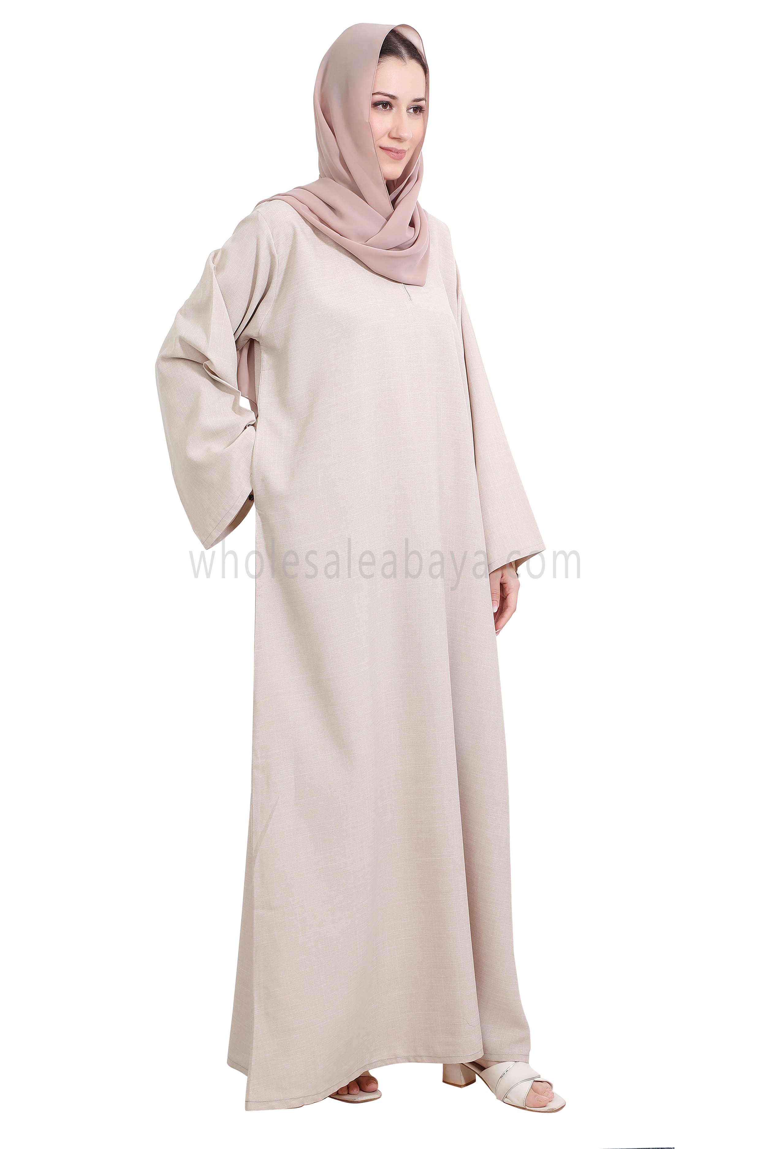 Melange Linen Closed Abaya With Wide Sleeves