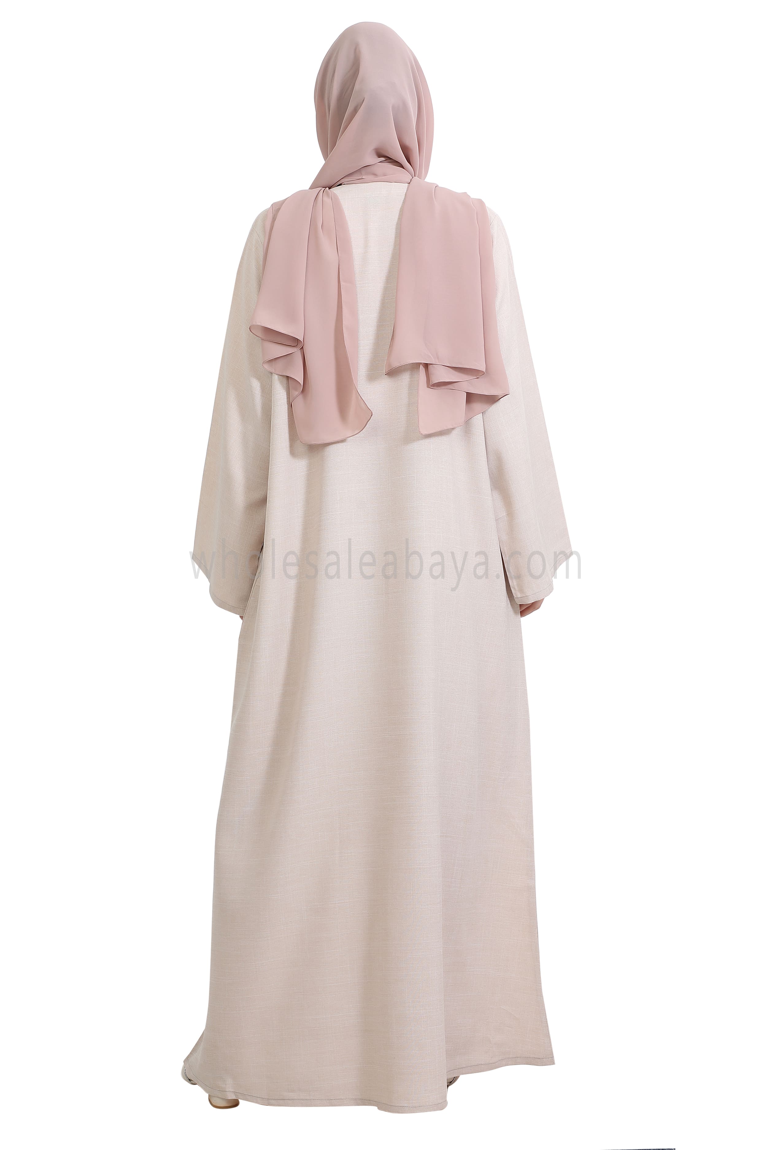 Melange Linen Closed Abaya With Wide Sleeves