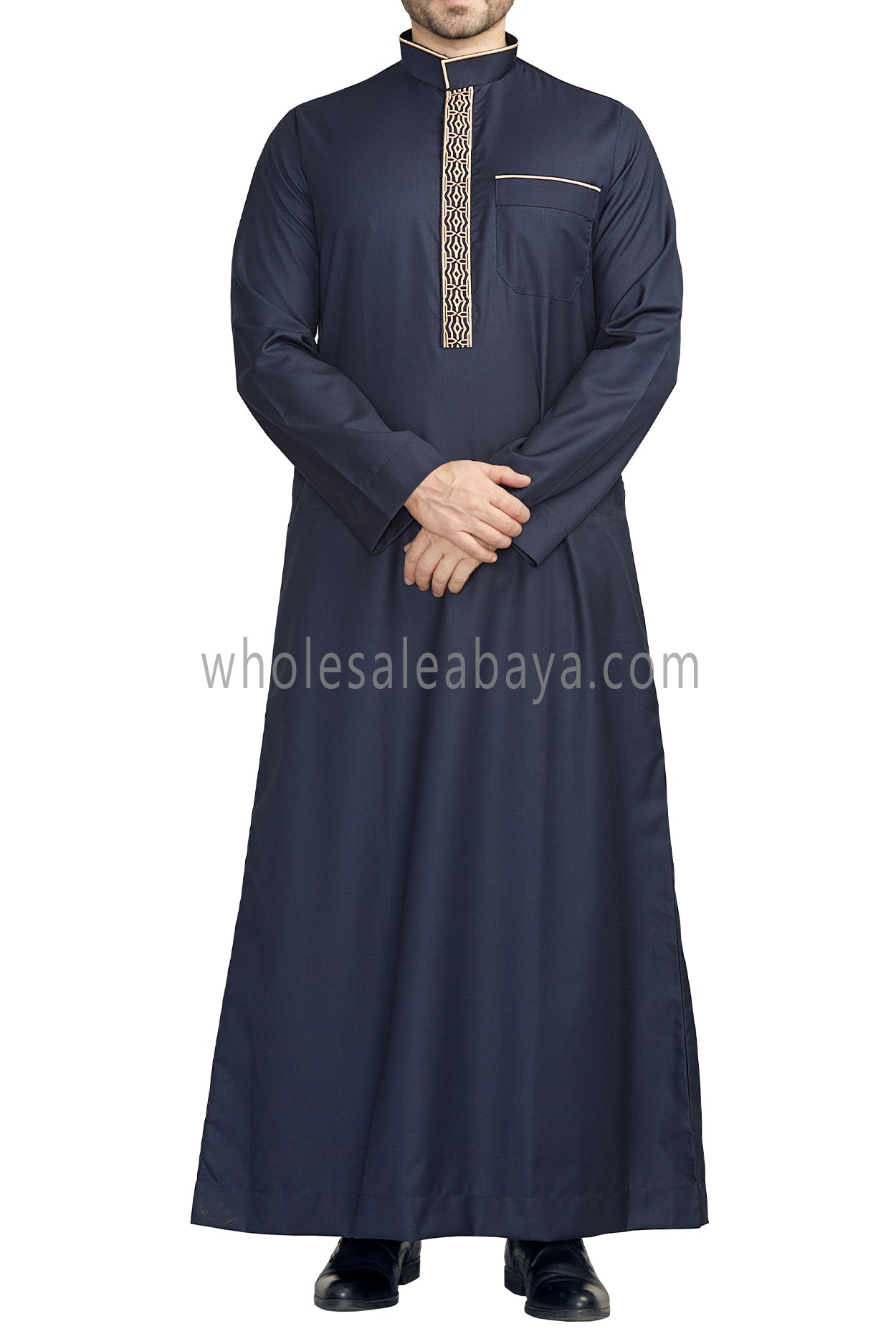 Elegant Men's Collar Thoube With Embroidery Navy Blue Colour