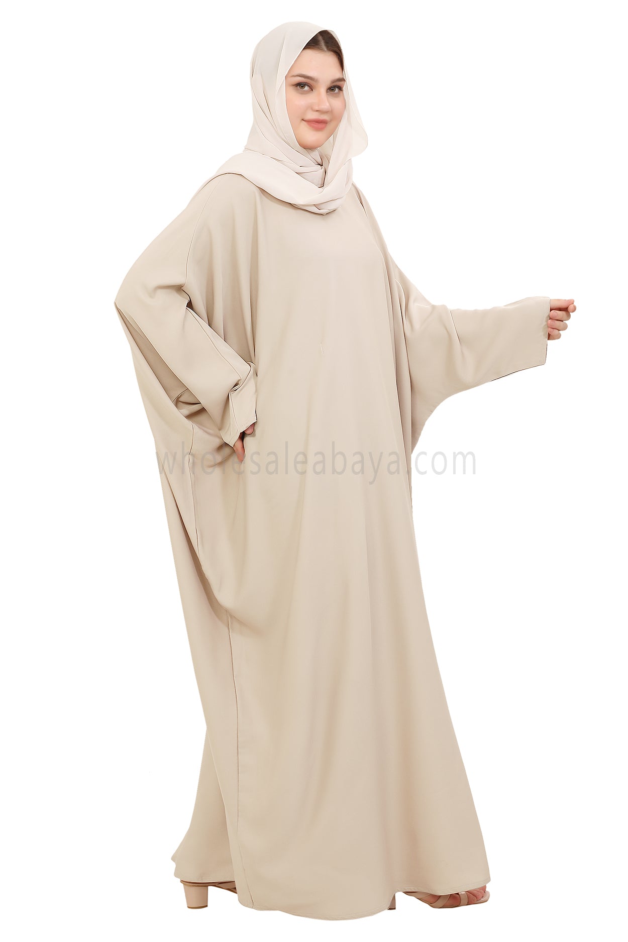 Plain Closed Butterfly Nida Abaya 30520 Ivory