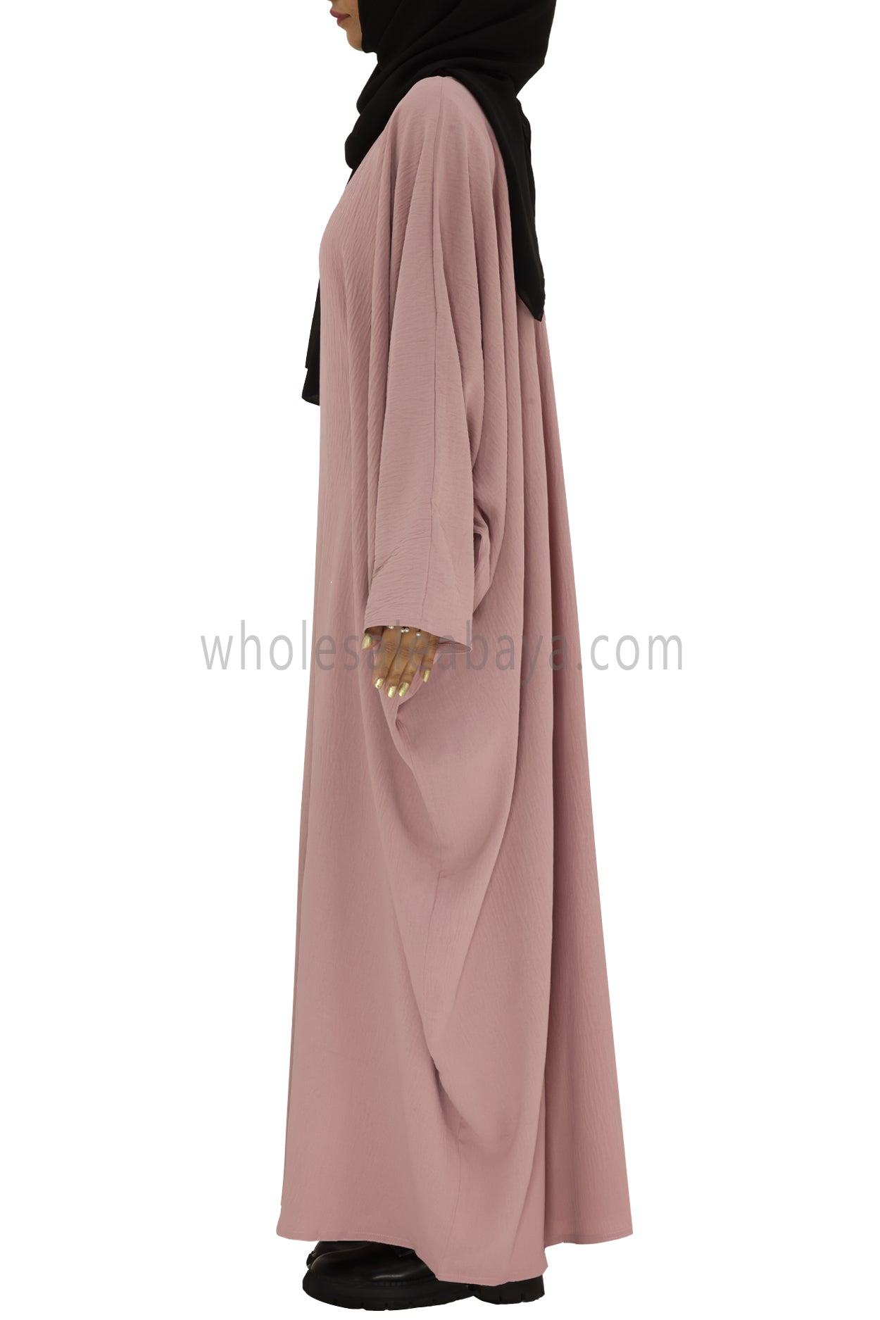 Plain Closed Butterfly Abaya With Inner Belt CY Crepe Pink Colour