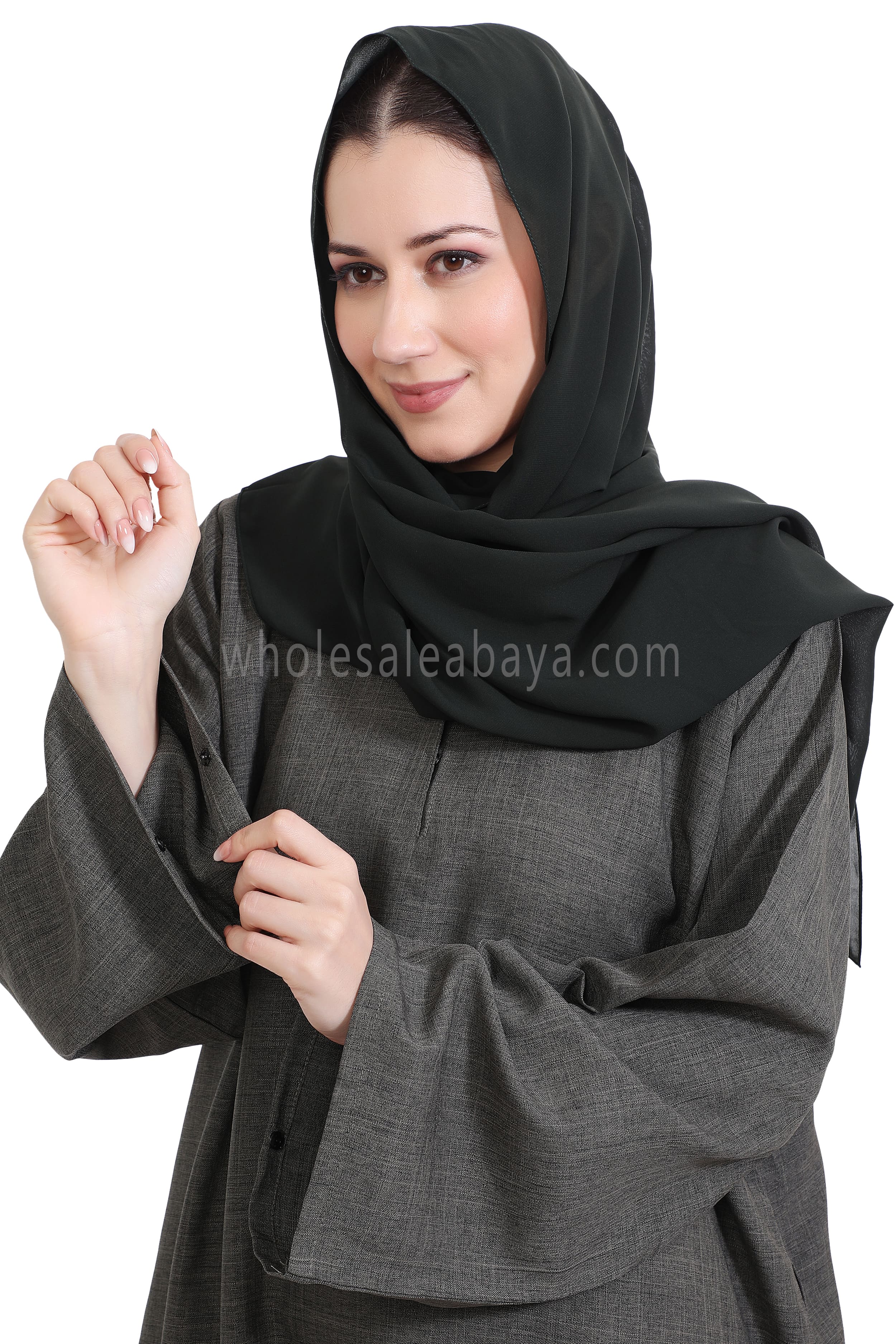 Melange Linen Closed Abaya With Wide Sleeves