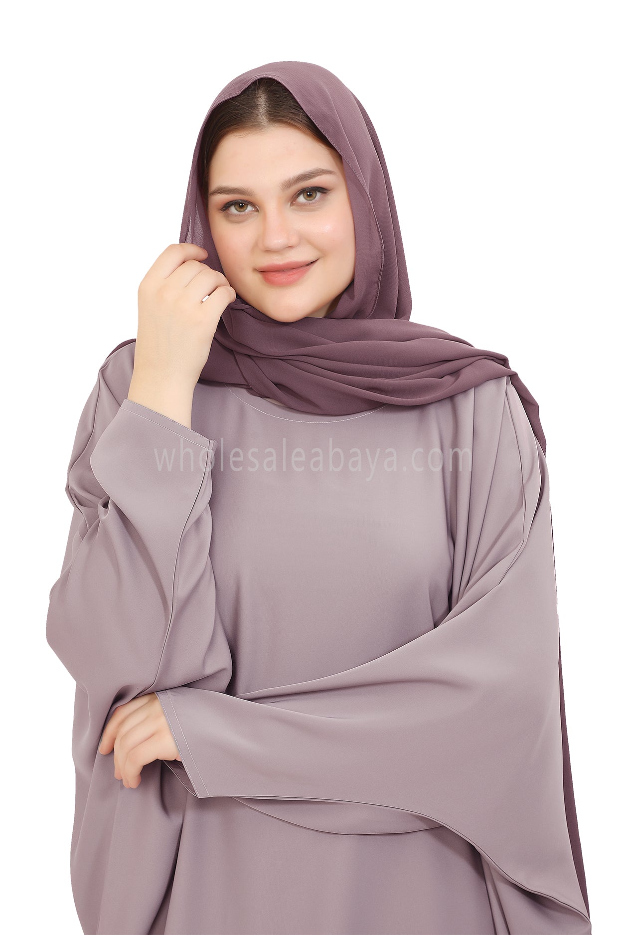 Plain Closed Butterfly Nida Abaya 30520 Lilac Grey