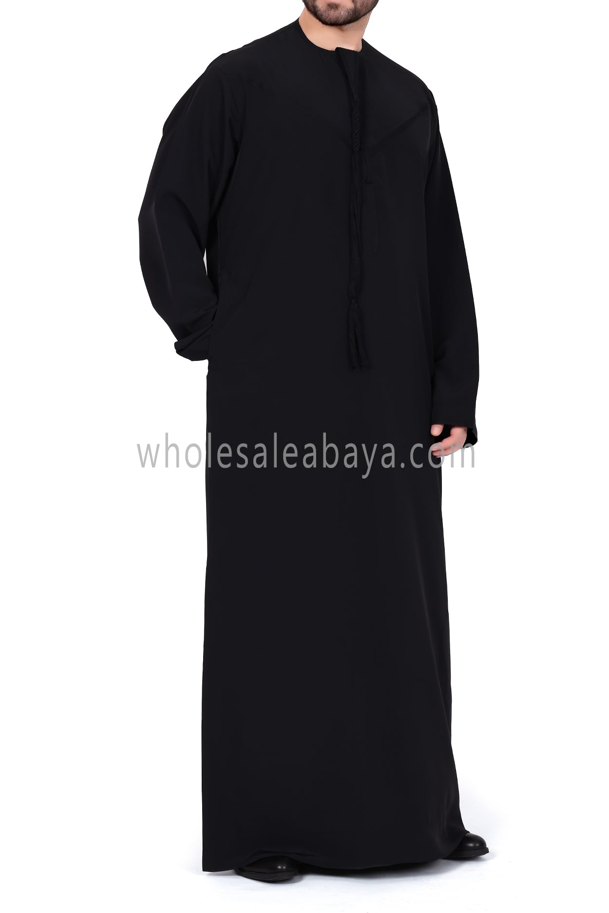 Men's Premium Emirati Thoube With Buttons & Tassel Black